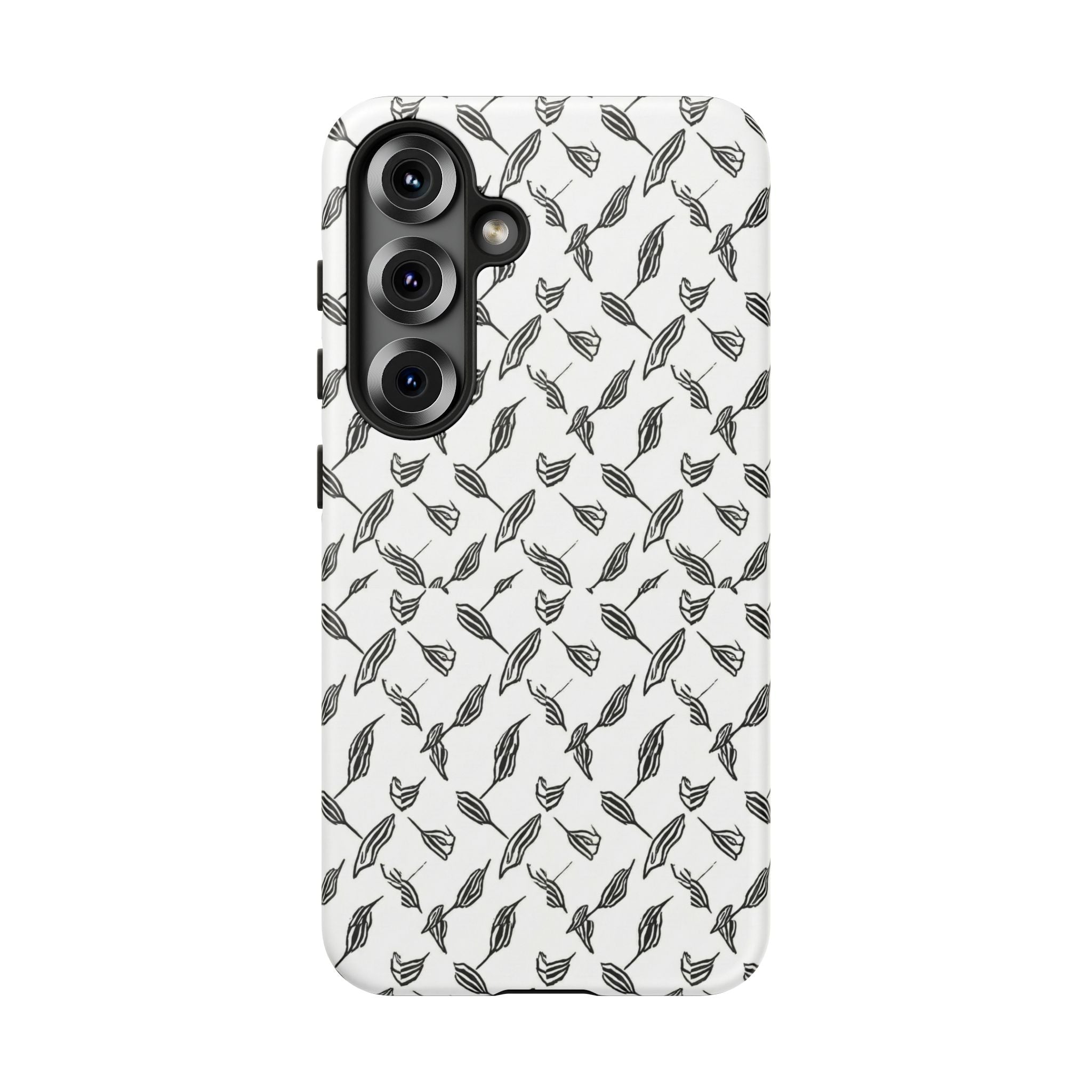 Hummingbird Kufiyah Pattern Tough Phone Case — Black & White Botanical Protective Cover