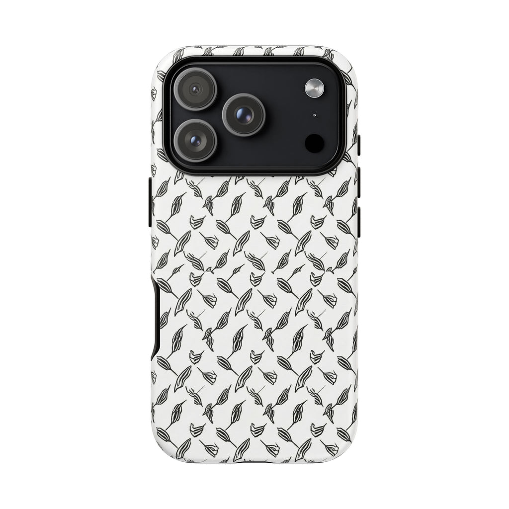 Hummingbird Kufiyah Pattern Tough Phone Case — Black & White Botanical Protective Cover
