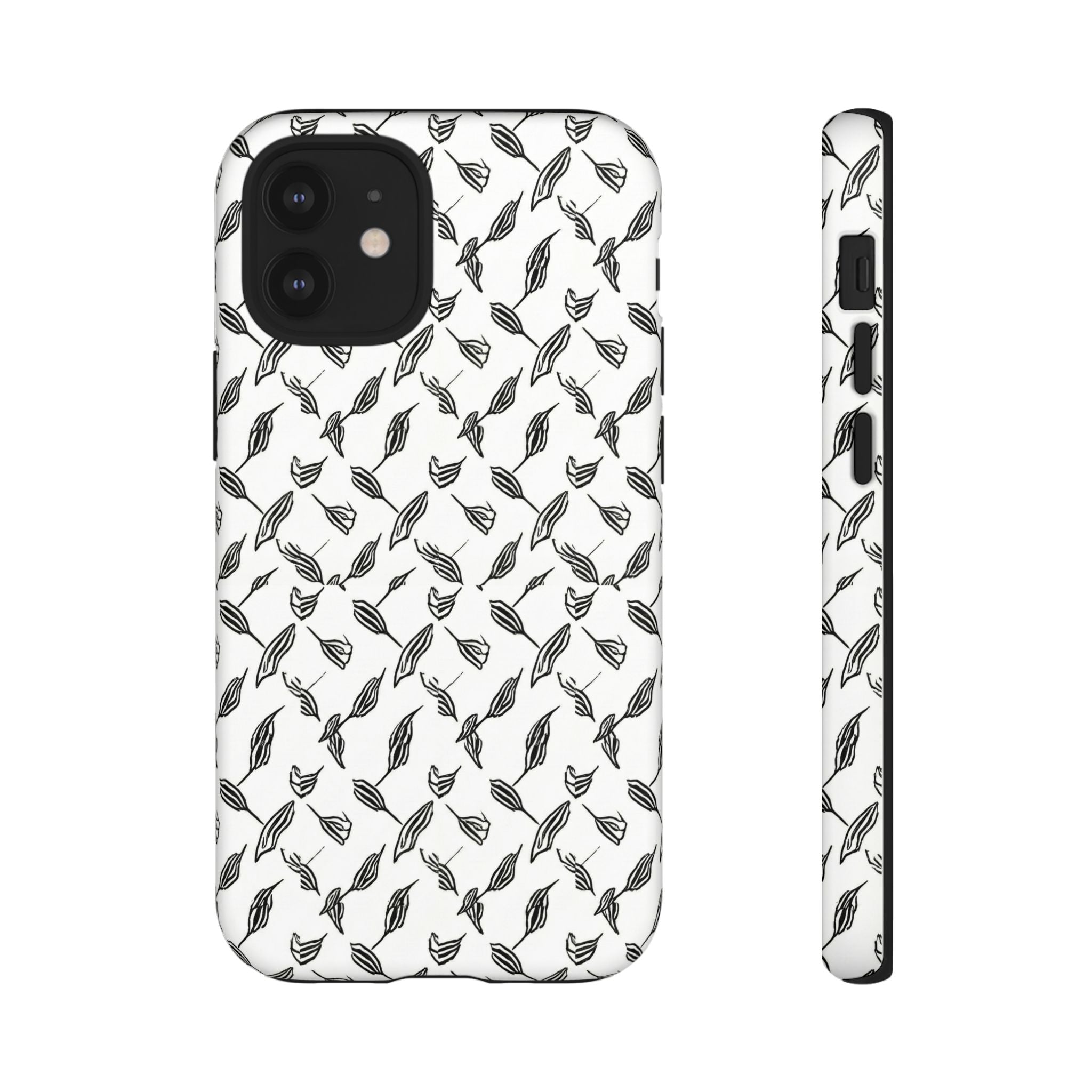 Hummingbird Kufiyah Pattern Tough Phone Case — Black & White Botanical Protective Cover