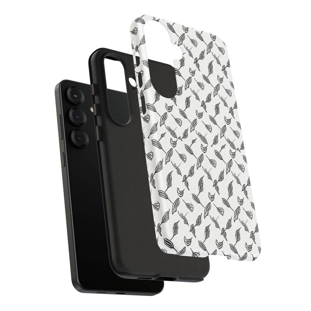 Hummingbird Kufiyah Pattern Tough Phone Case — Black & White Botanical Protective Cover