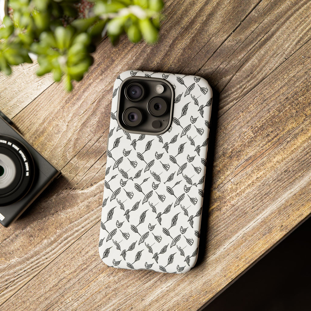 Hummingbird Kufiyah Pattern Tough Phone Case — Black & White Botanical Protective Cover