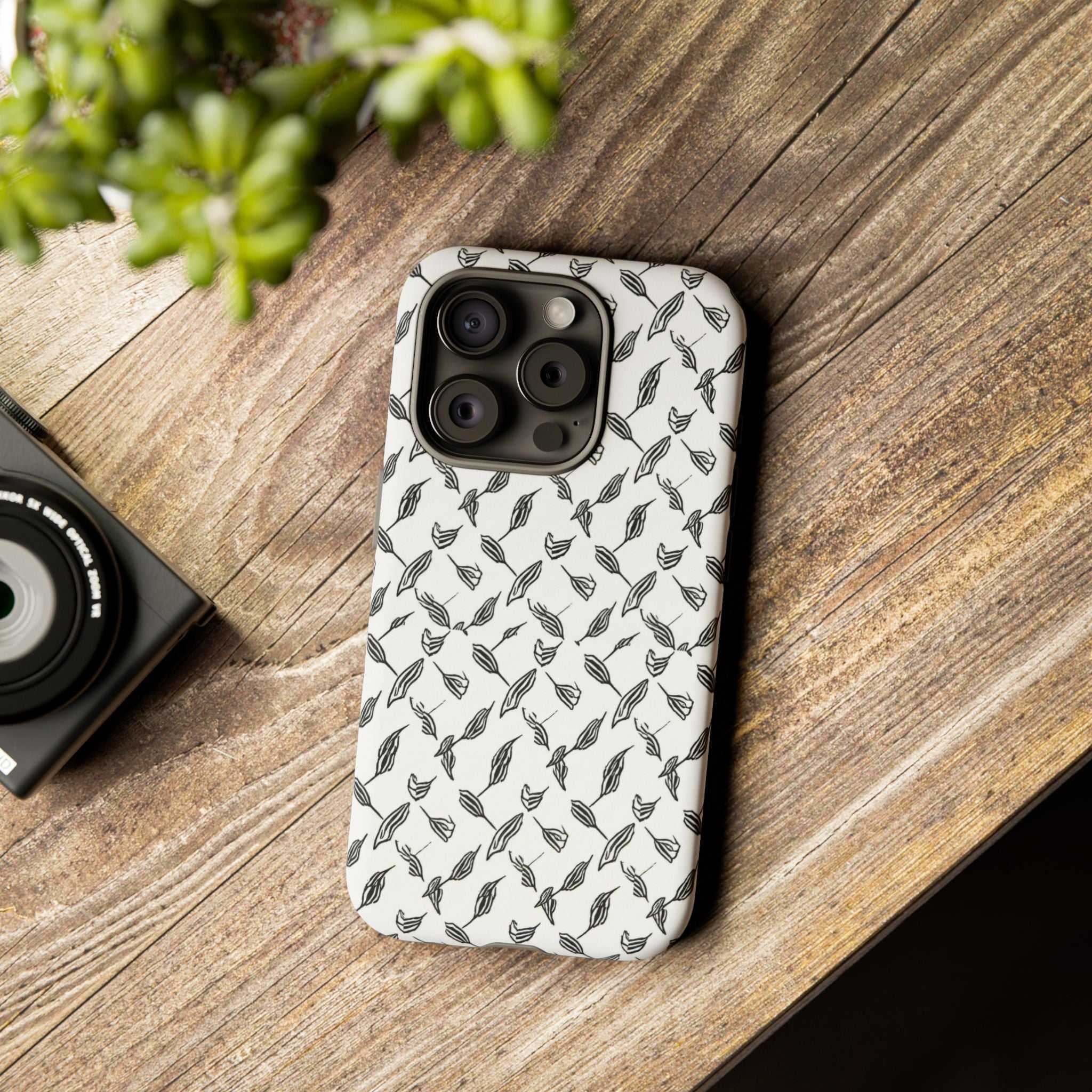 Hummingbird Kufiyah Pattern Tough Phone Case — Black & White Botanical Protective Cover