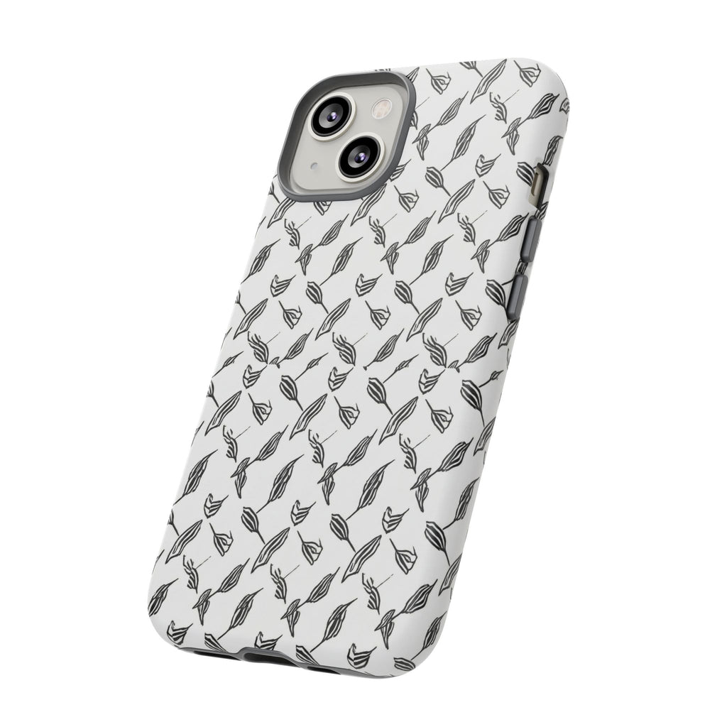 Hummingbird Kufiyah Pattern Tough Phone Case — Black & White Botanical Protective Cover