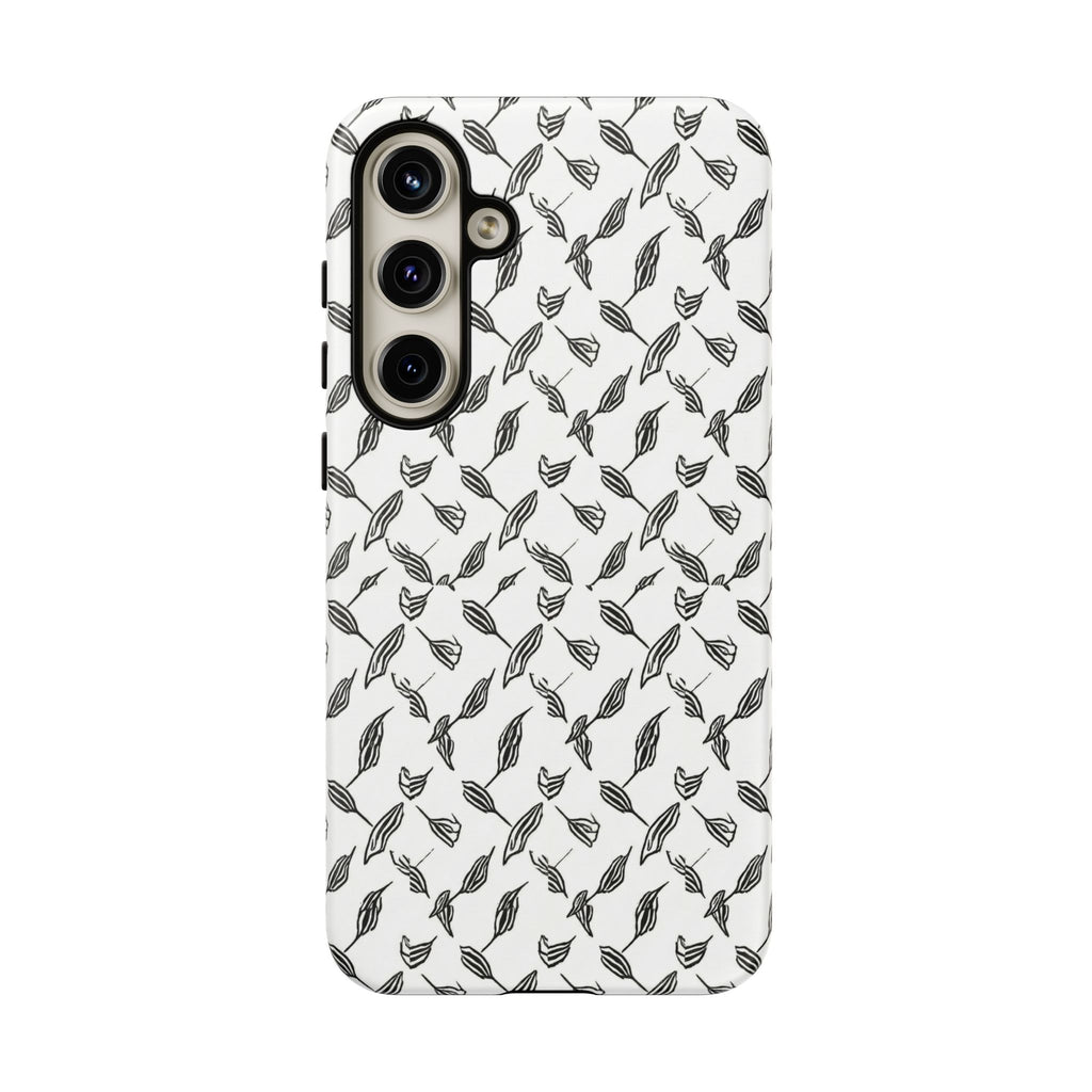 Hummingbird Kufiyah Pattern Tough Phone Case — Black & White Botanical Protective Cover