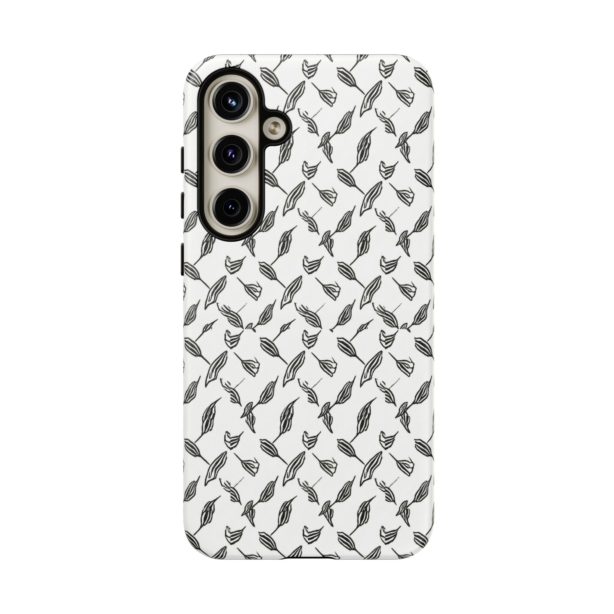 Hummingbird Kufiyah Pattern Tough Phone Case — Black & White Botanical Protective Cover