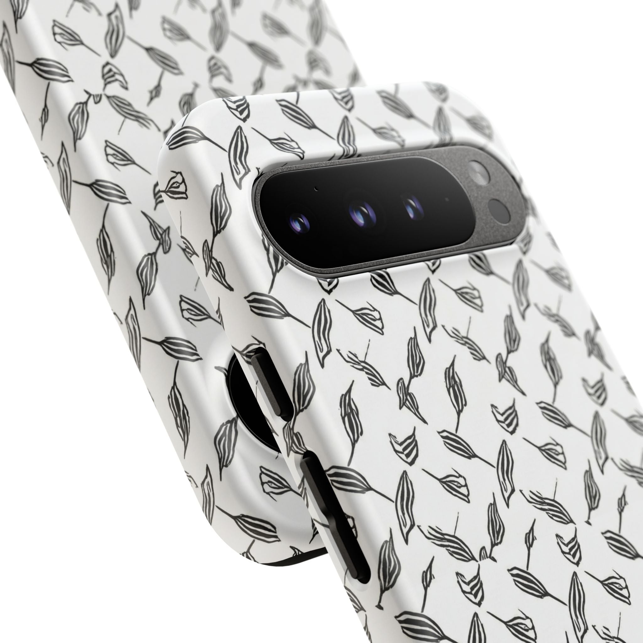 Hummingbird Kufiyah Pattern Tough Phone Case — Black & White Botanical Protective Cover