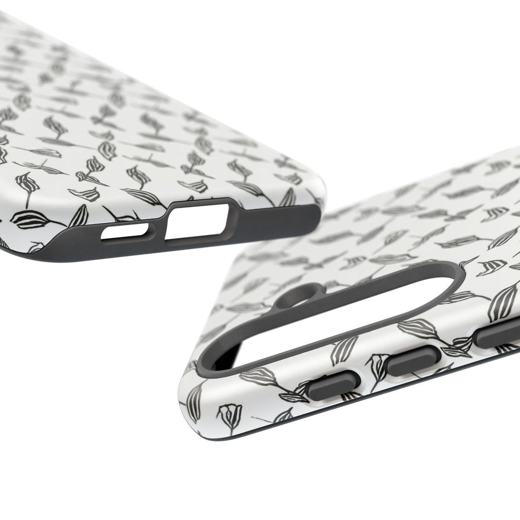 Hummingbird Kufiyah Pattern Tough Phone Case — Black & White Botanical Protective Cover