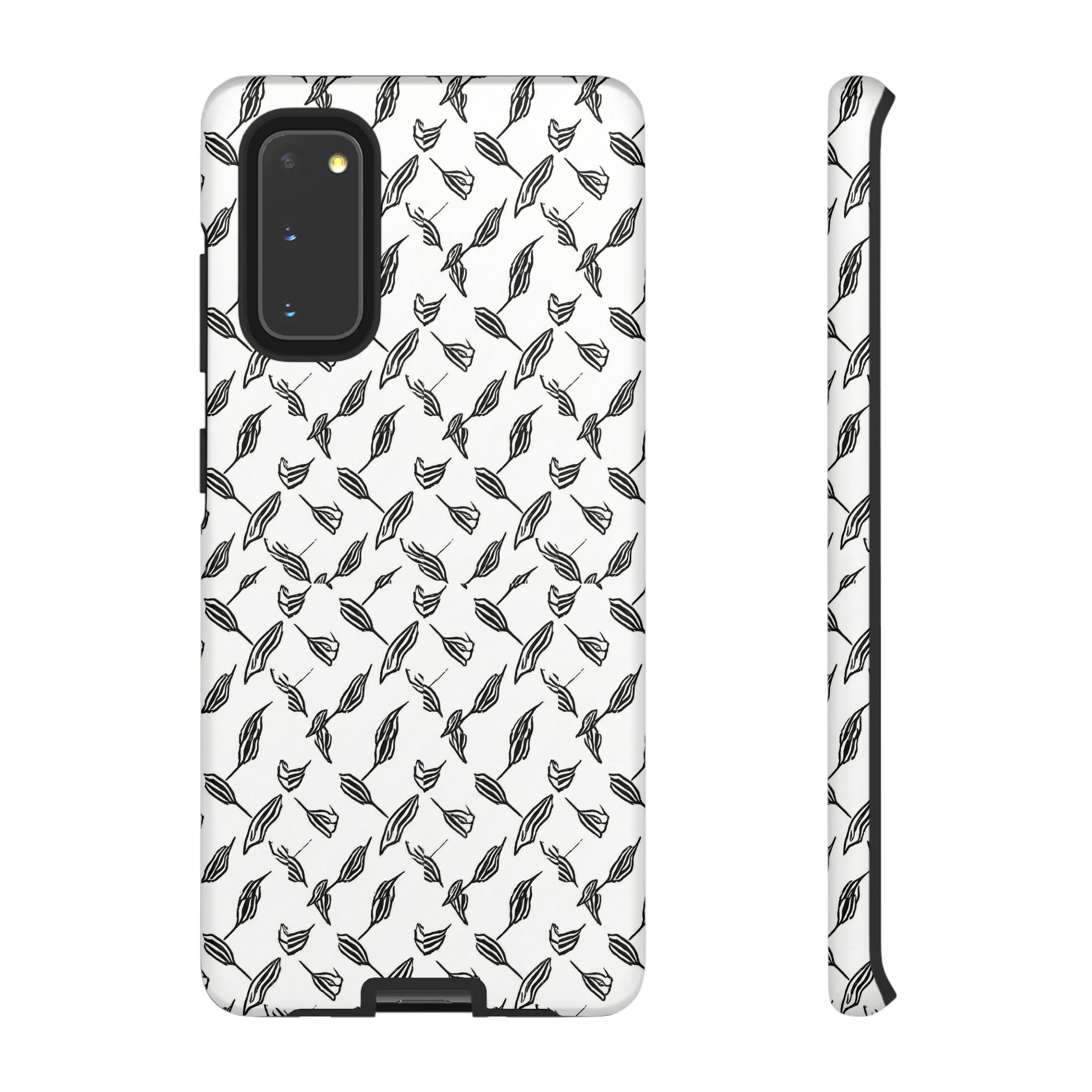 Hummingbird Kufiyah Pattern Tough Phone Case — Black & White Botanical Protective Cover