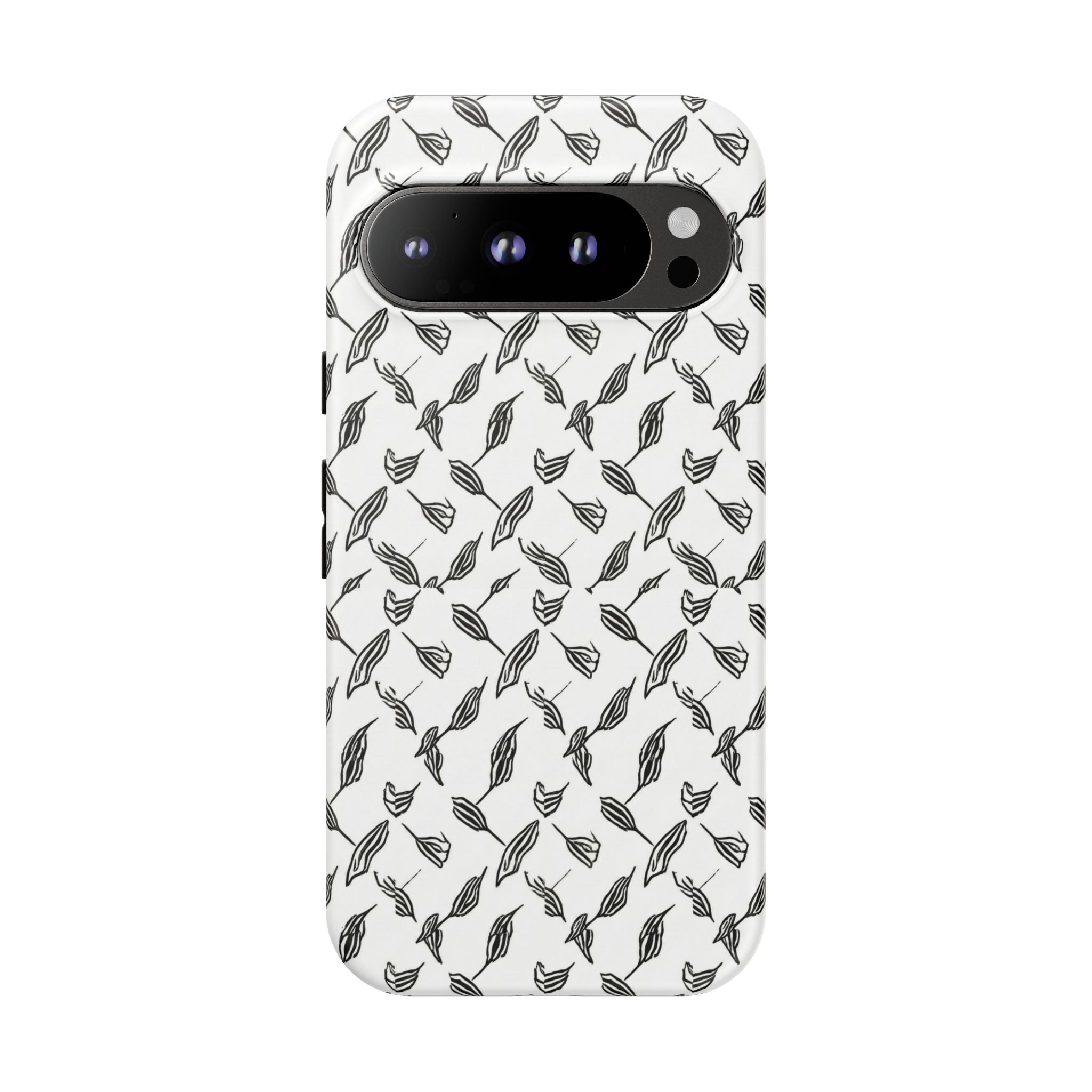 Hummingbird Kufiyah Pattern Tough Phone Case — Black & White Botanical Protective Cover