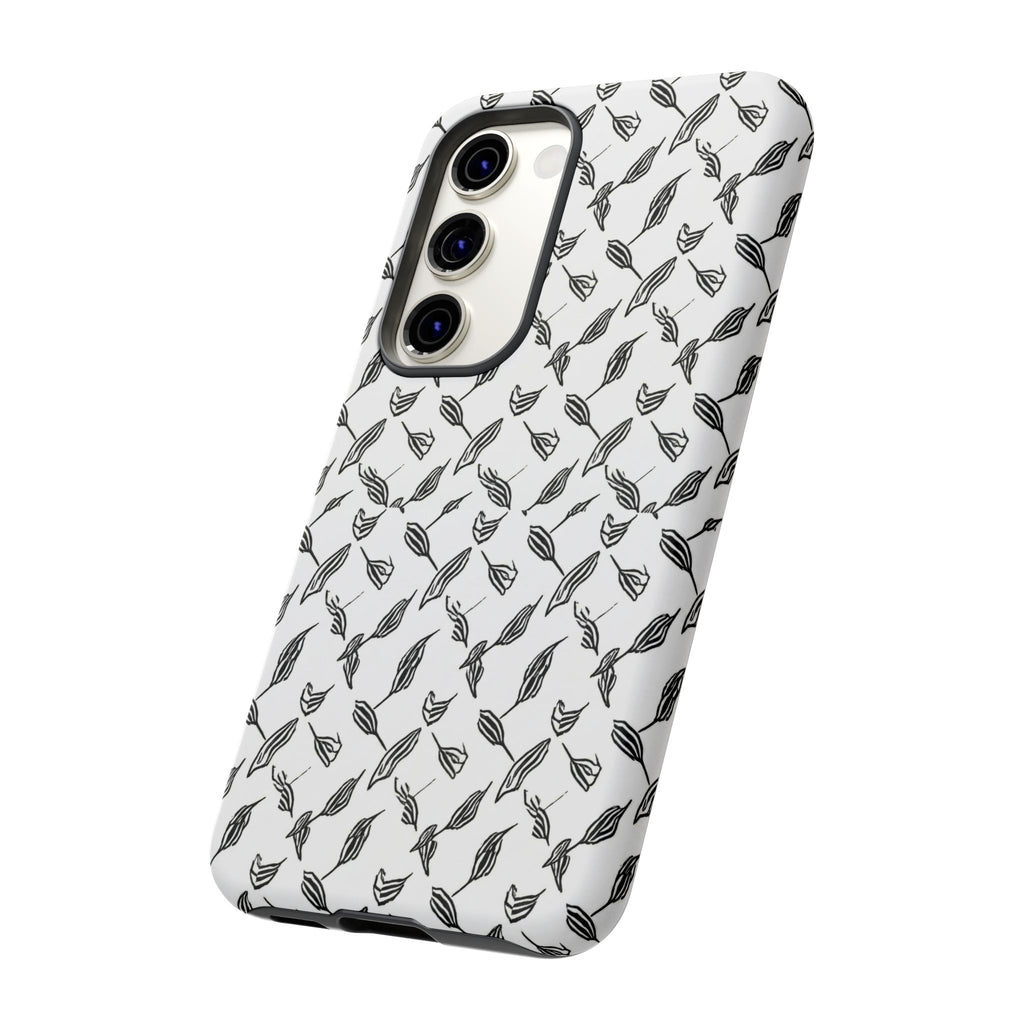 Hummingbird Kufiyah Pattern Tough Phone Case — Black & White Botanical Protective Cover