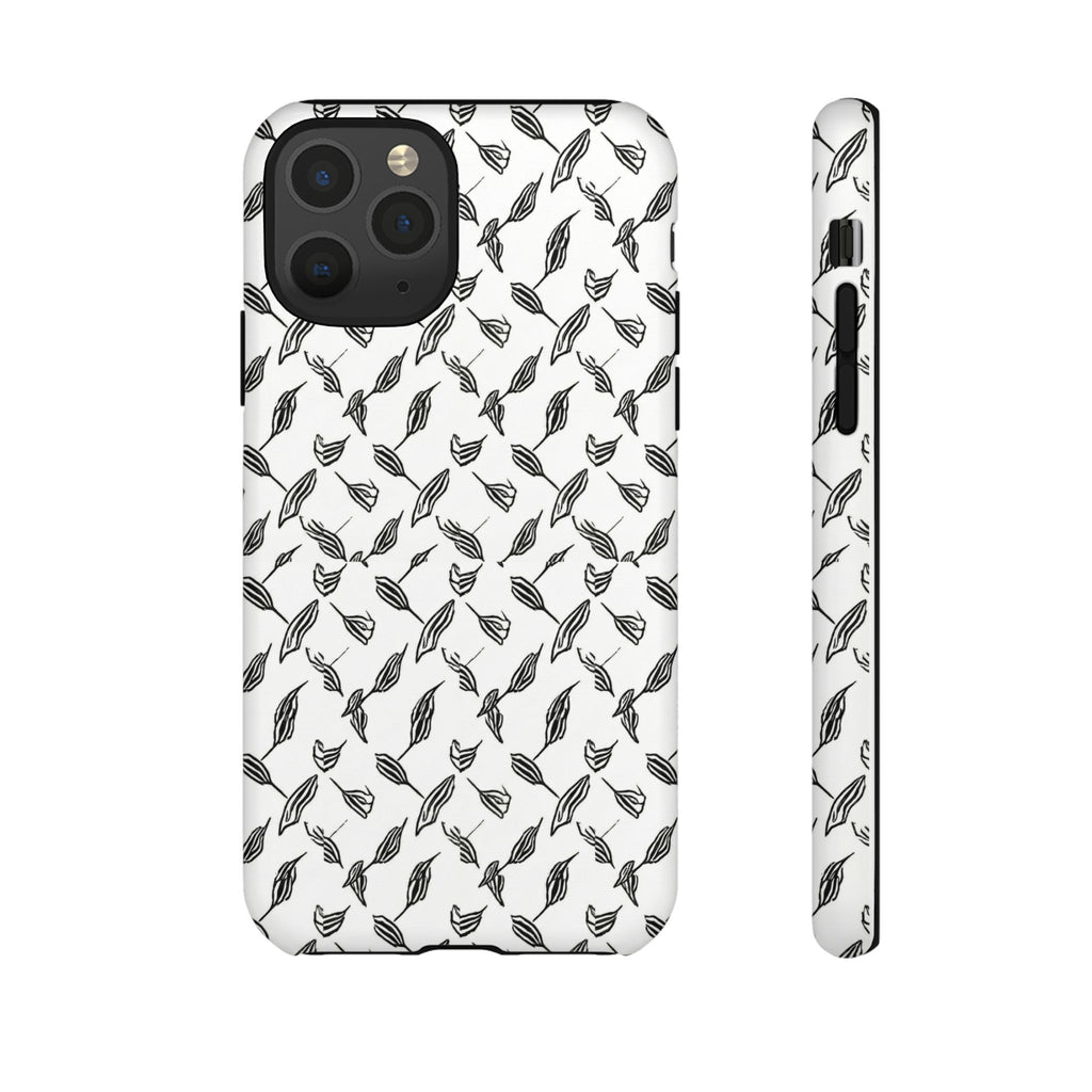 Hummingbird Kufiyah Pattern Tough Phone Case — Black & White Botanical Protective Cover