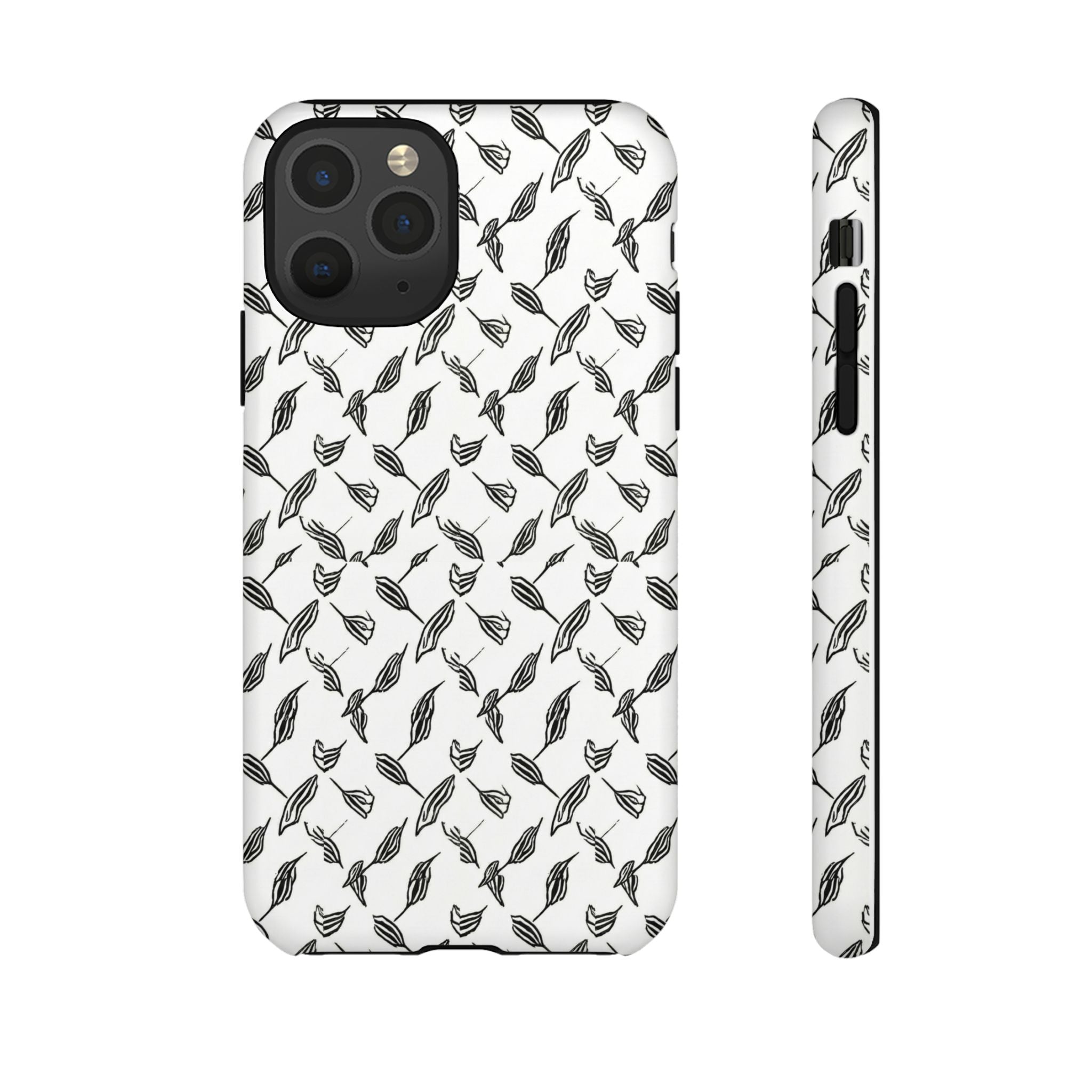 Hummingbird Kufiyah Pattern Tough Phone Case — Black & White Botanical Protective Cover
