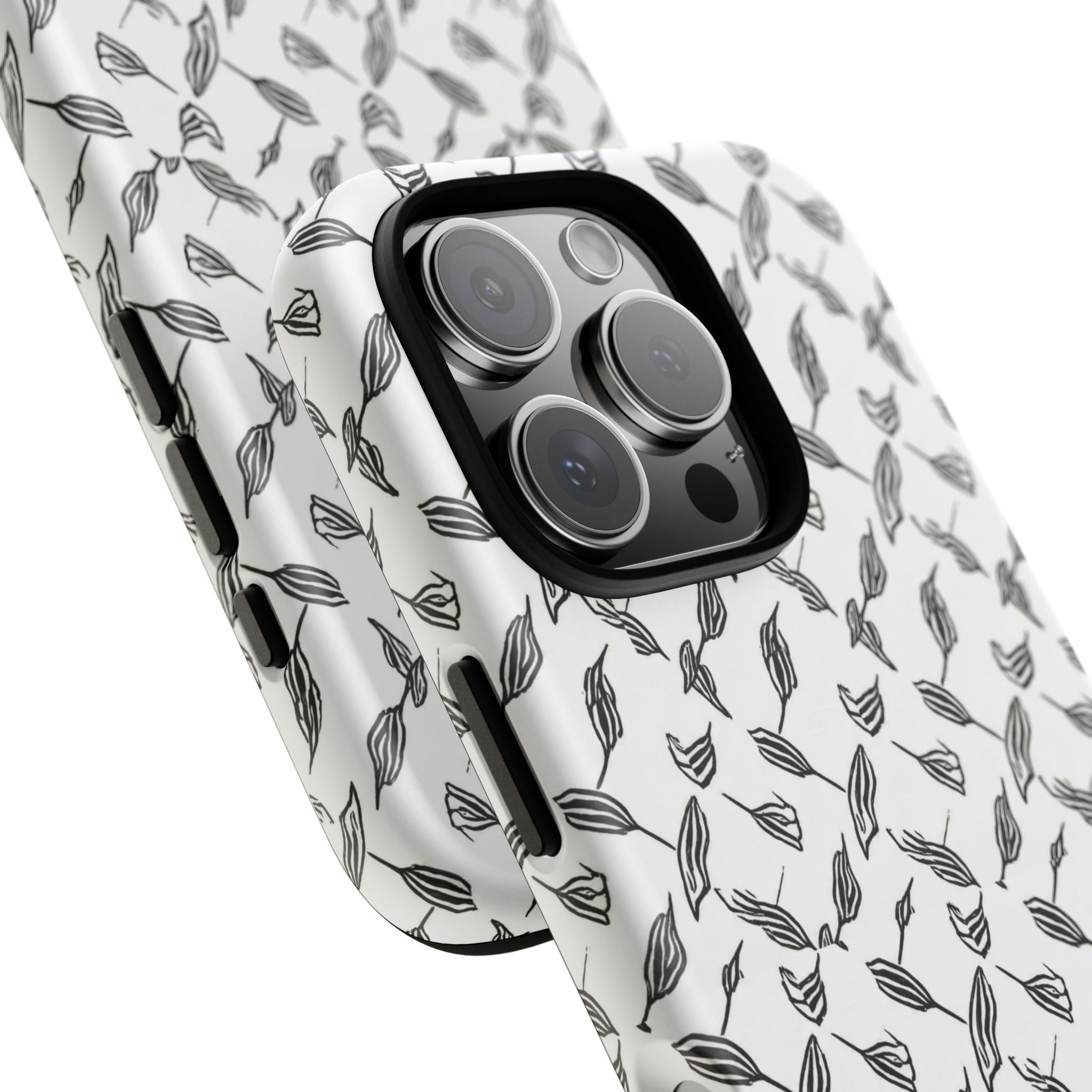 Hummingbird Kufiyah Pattern Tough Phone Case — Black & White Botanical Protective Cover