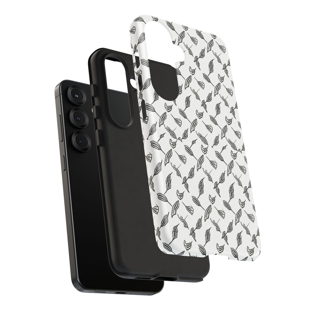 Hummingbird Kufiyah Pattern Tough Phone Case — Black & White Botanical Protective Cover