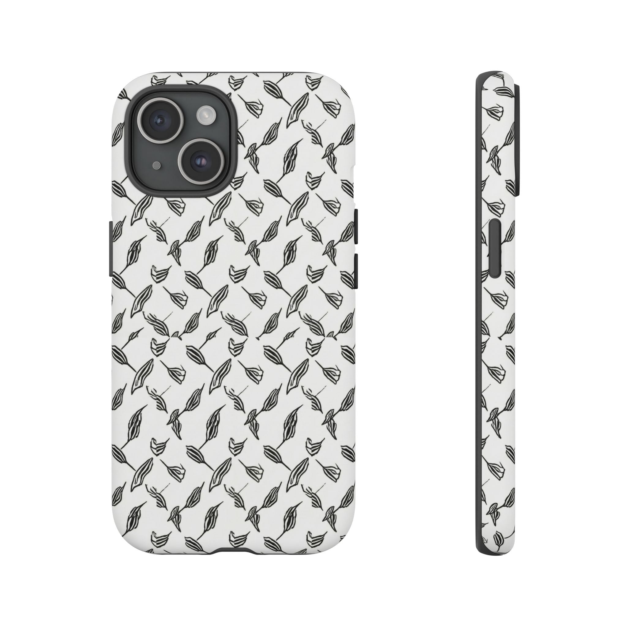 Hummingbird Kufiyah Pattern Tough Phone Case — Black & White Botanical Protective Cover