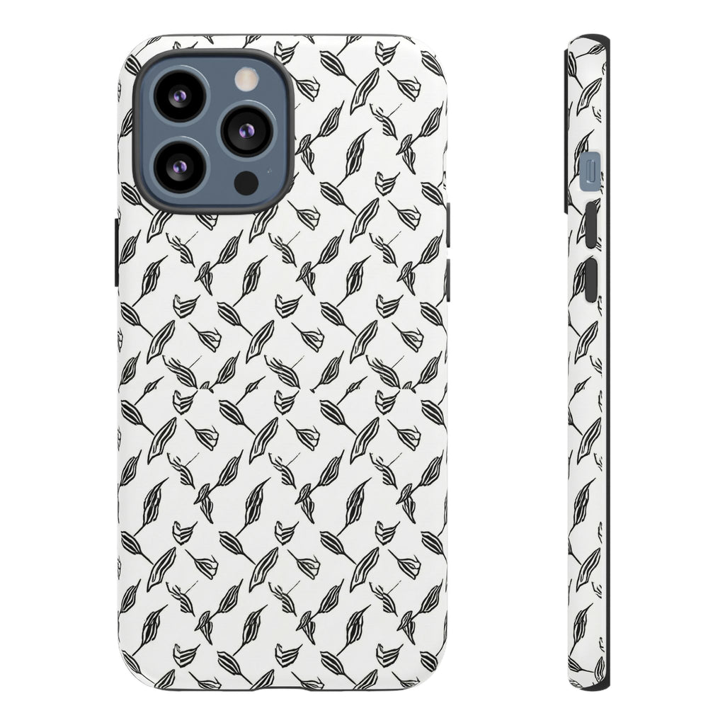 Hummingbird Kufiyah Pattern Tough Phone Case — Black & White Botanical Protective Cover