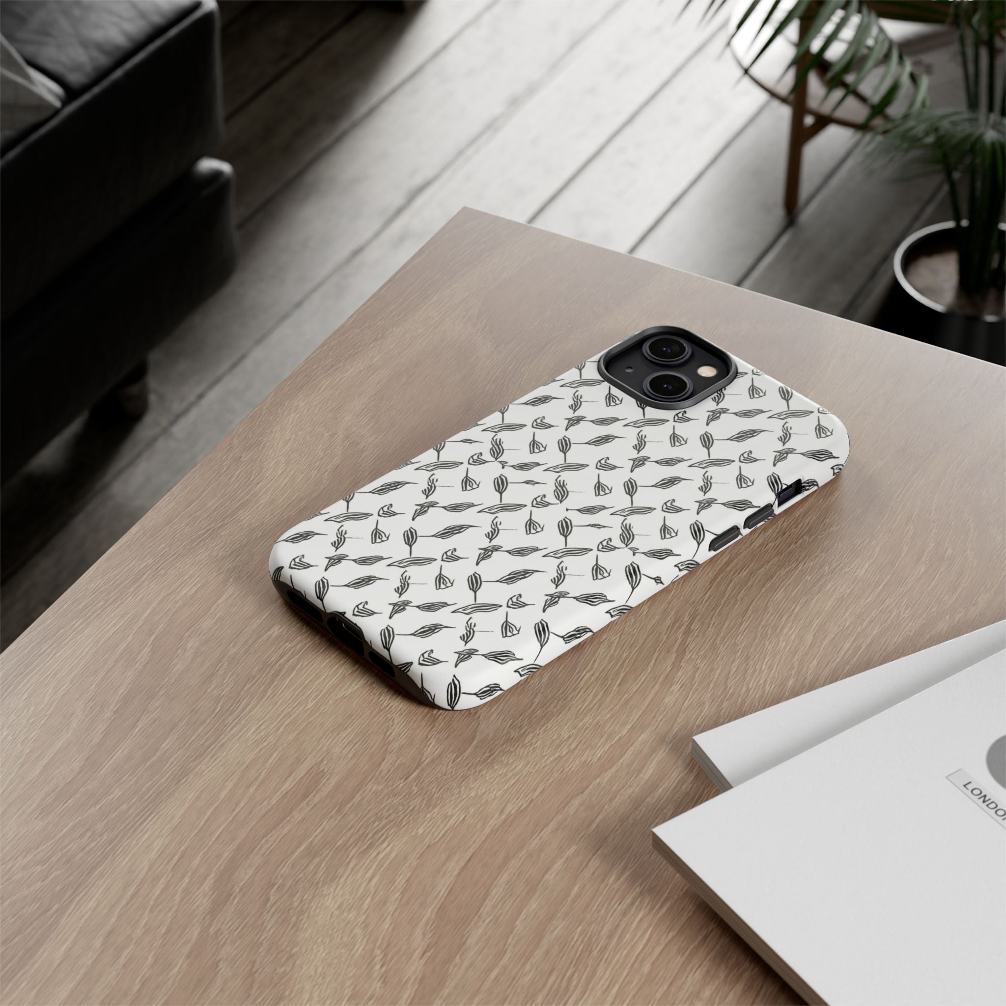 Hummingbird Kufiyah Pattern Tough Phone Case — Black & White Botanical Protective Cover