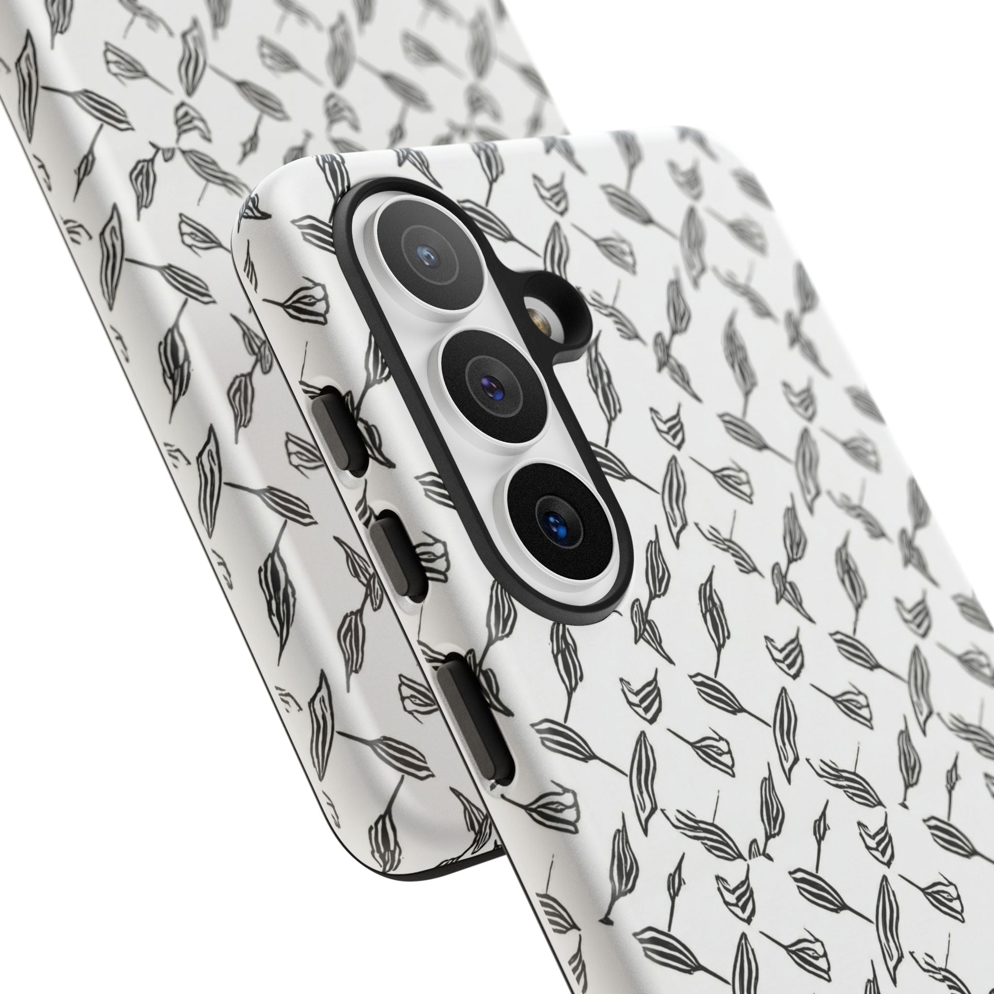 Hummingbird Kufiyah Pattern Tough Phone Case — Black & White Botanical Protective Cover