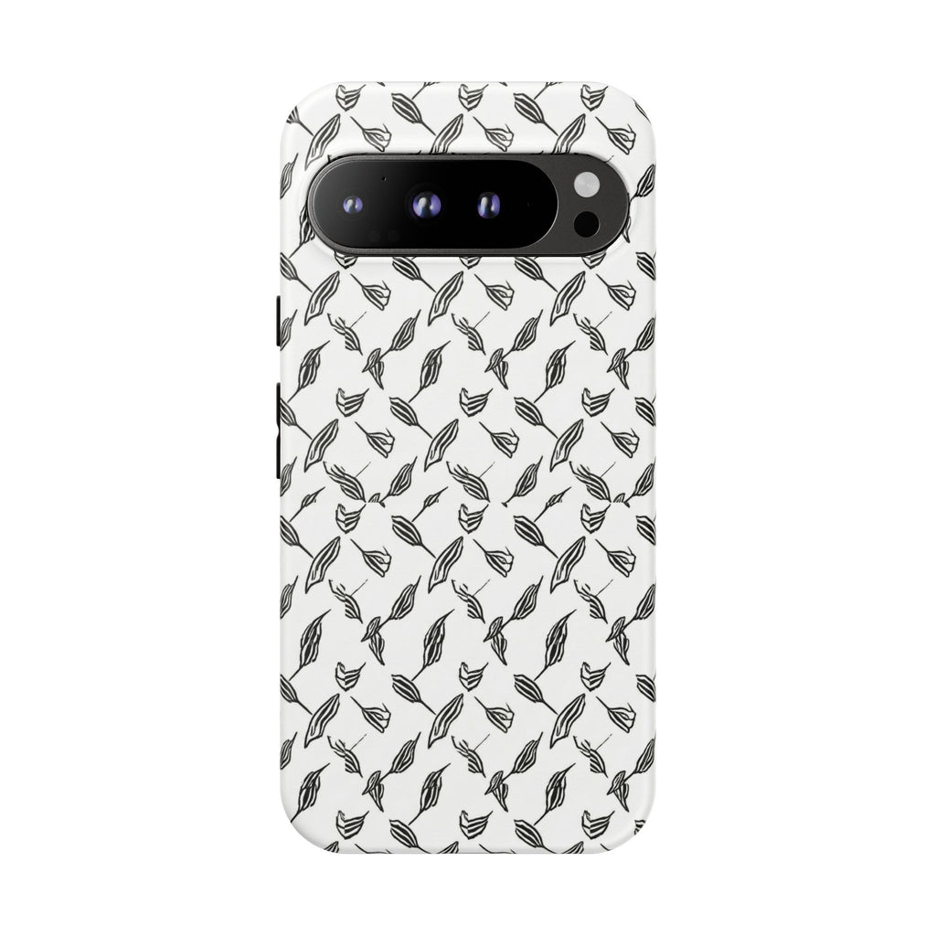 Hummingbird Kufiyah Pattern Tough Phone Case — Black & White Botanical Protective Cover