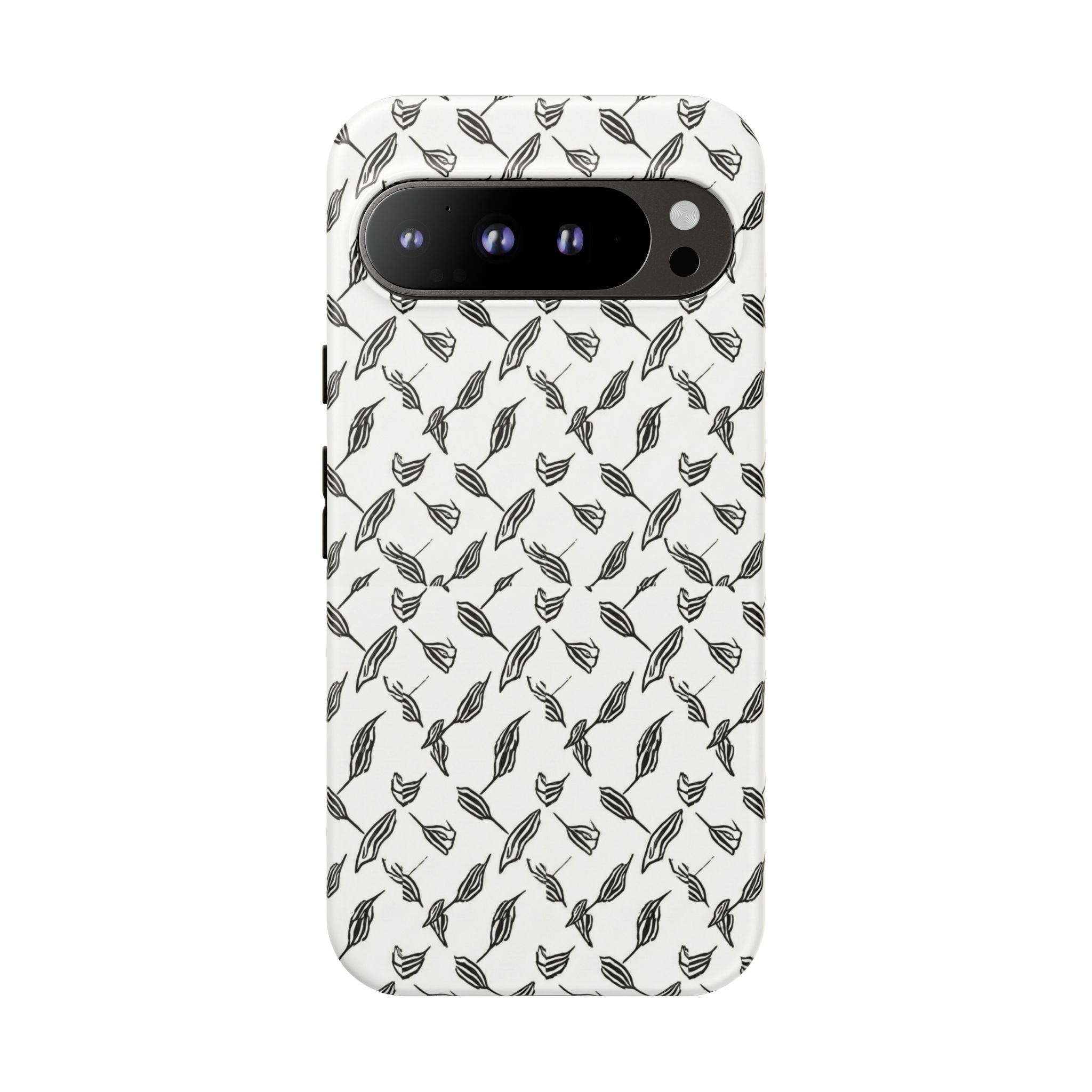 Hummingbird Kufiyah Pattern Tough Phone Case — Black & White Botanical Protective Cover