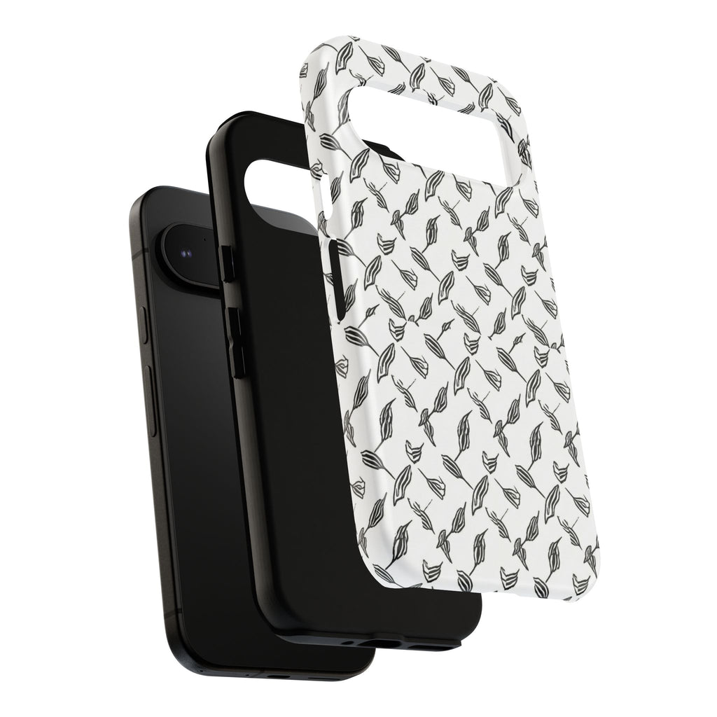 Hummingbird Kufiyah Pattern Tough Phone Case — Black & White Botanical Protective Cover