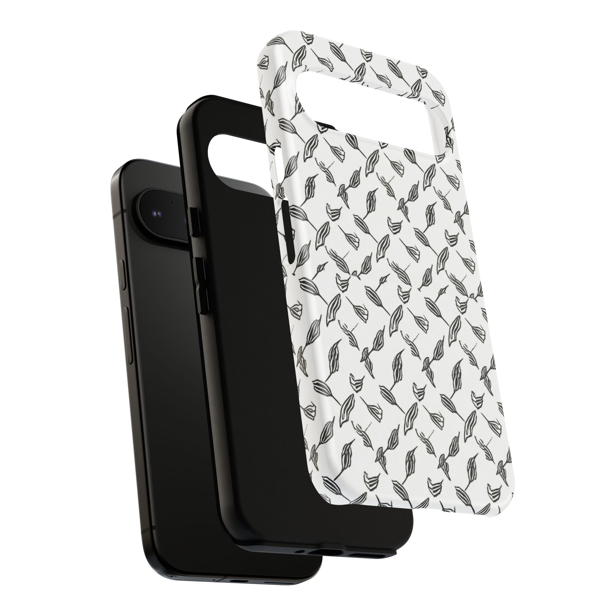 Hummingbird Kufiyah Pattern Tough Phone Case — Black & White Botanical Protective Cover