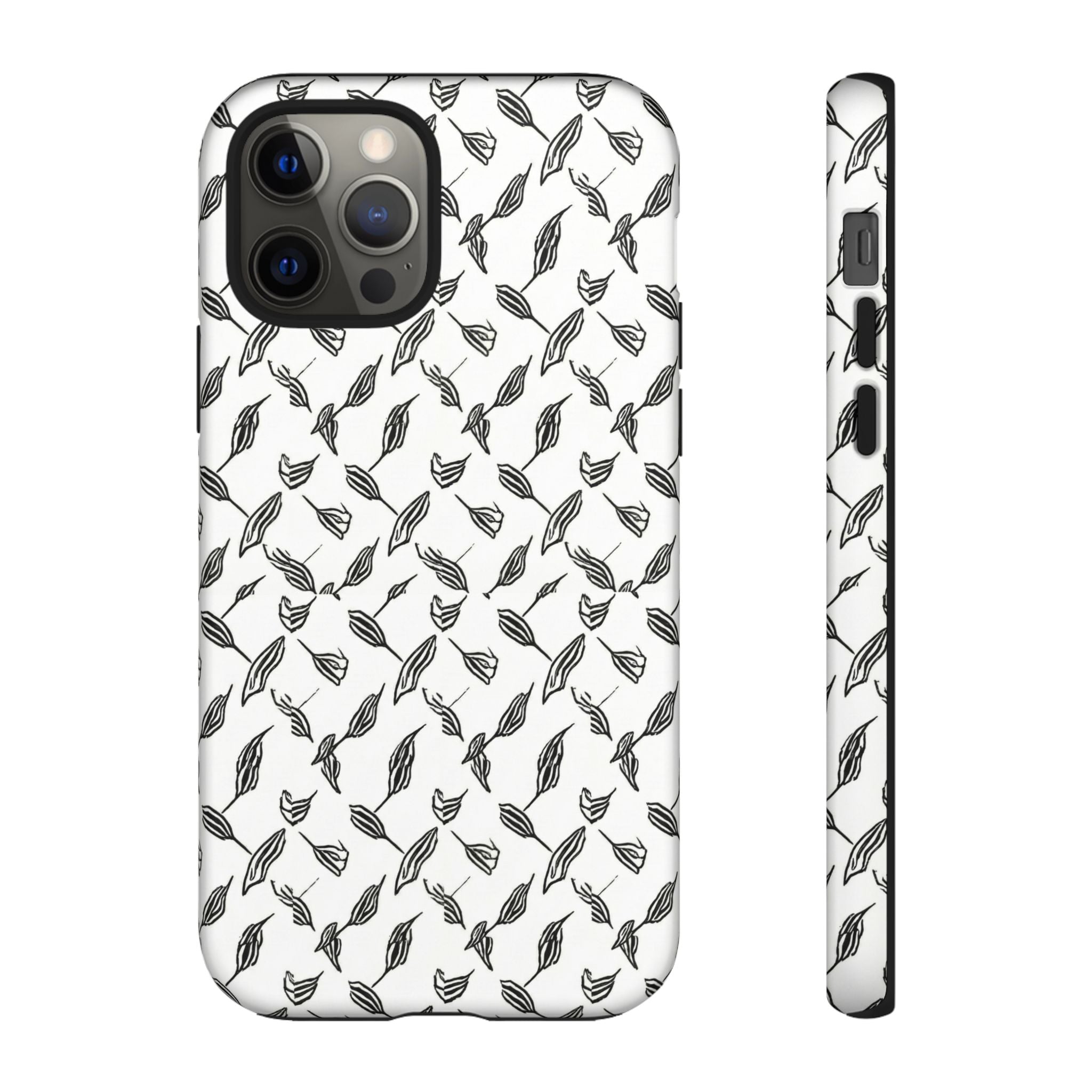 Hummingbird Kufiyah Pattern Tough Phone Case — Black & White Botanical Protective Cover