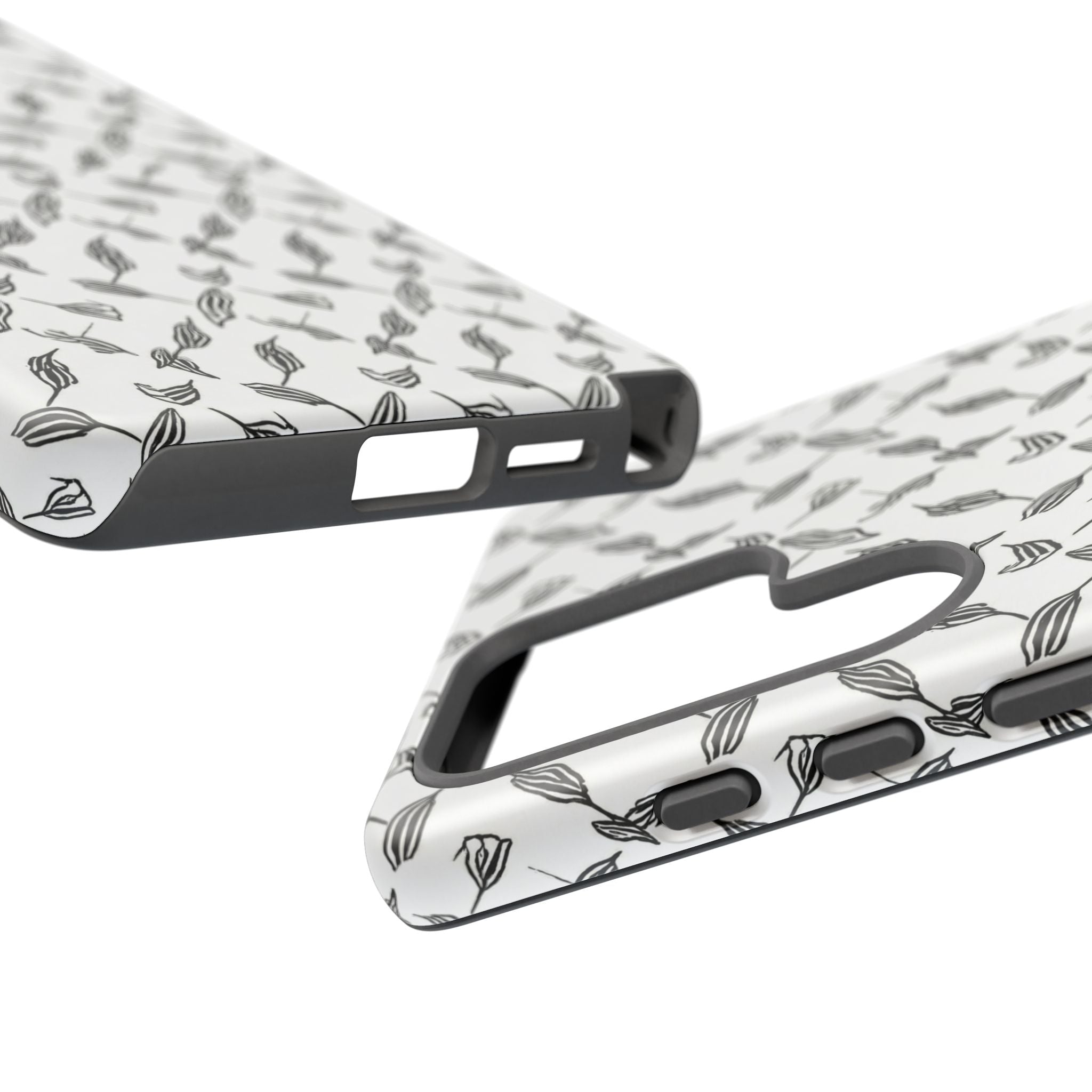 Hummingbird Kufiyah Pattern Tough Phone Case — Black & White Botanical Protective Cover