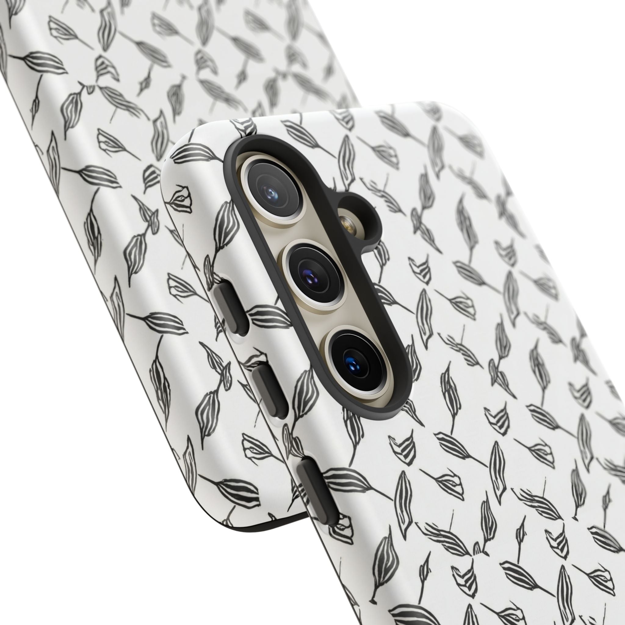 Hummingbird Kufiyah Pattern Tough Phone Case — Black & White Botanical Protective Cover