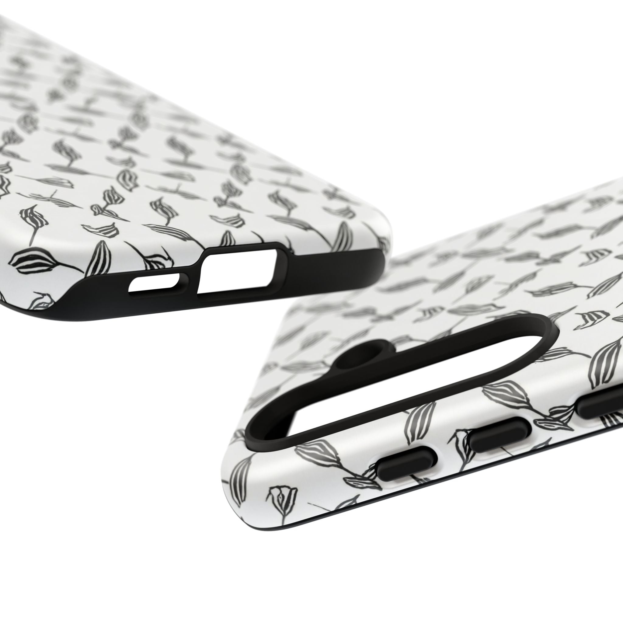 Hummingbird Kufiyah Pattern Tough Phone Case — Black & White Botanical Protective Cover