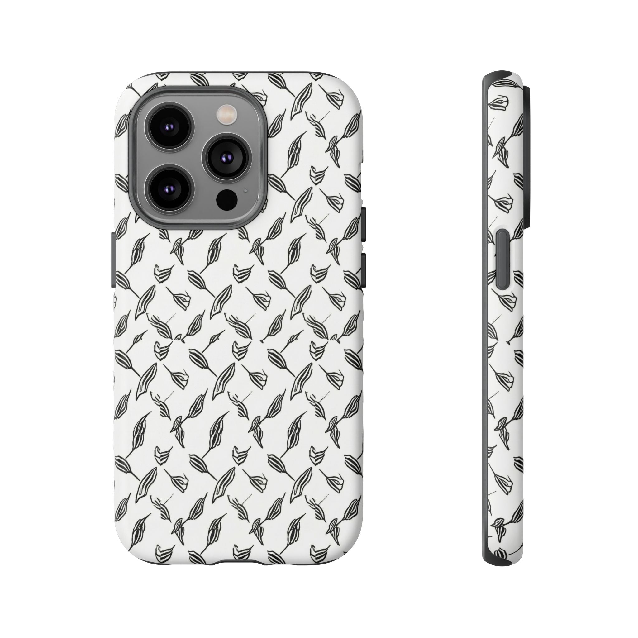 Hummingbird Kufiyah Pattern Tough Phone Case — Black & White Botanical Protective Cover
