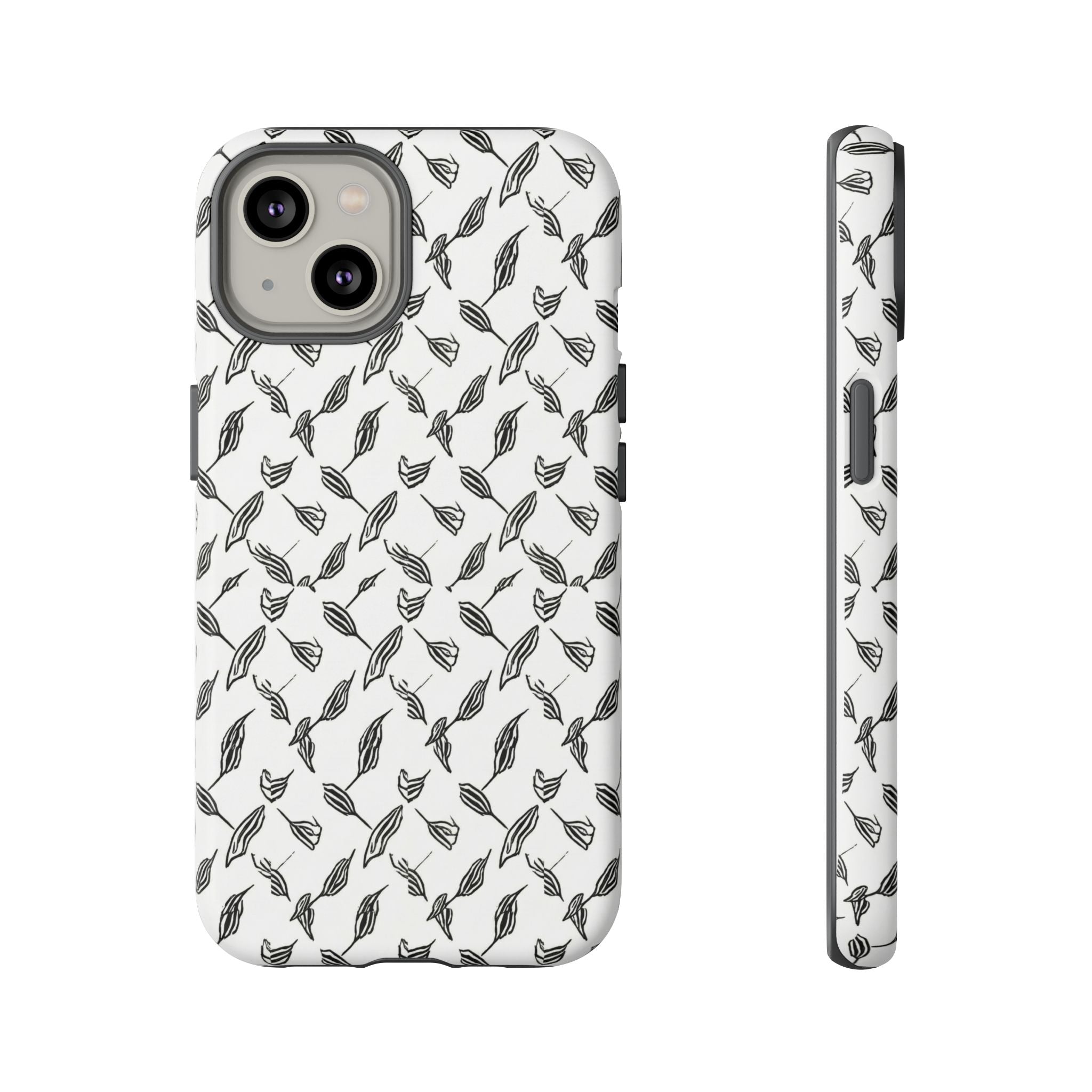Hummingbird Kufiyah Pattern Tough Phone Case — Black & White Botanical Protective Cover