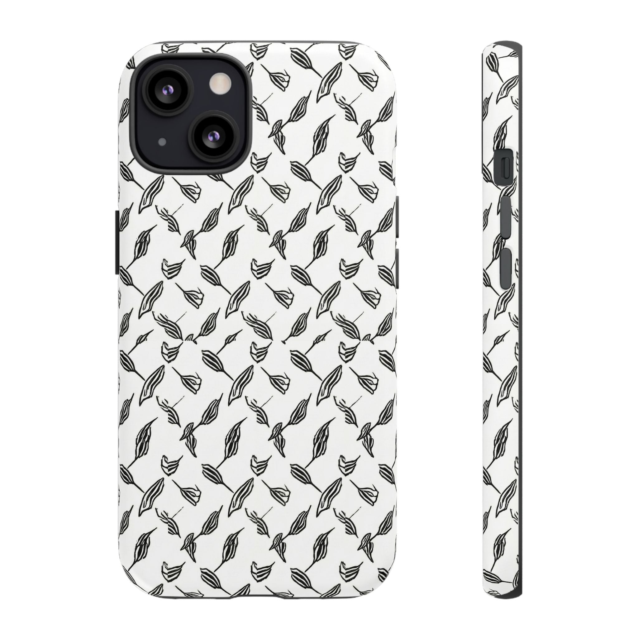 Hummingbird Kufiyah Pattern Tough Phone Case — Black & White Botanical Protective Cover