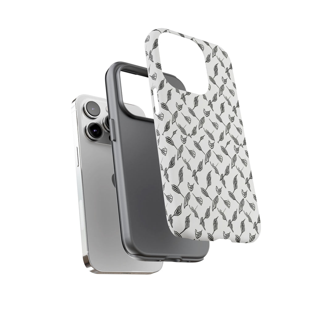 Hummingbird Kufiyah Pattern Tough Phone Case — Black & White Botanical Protective Cover