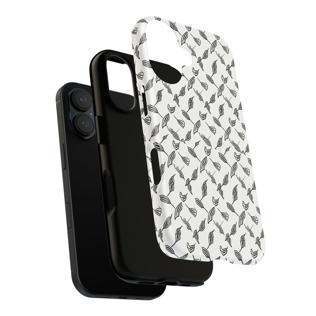 Hummingbird Kufiyah Pattern Tough Phone Case — Black & White Botanical Protective Cover