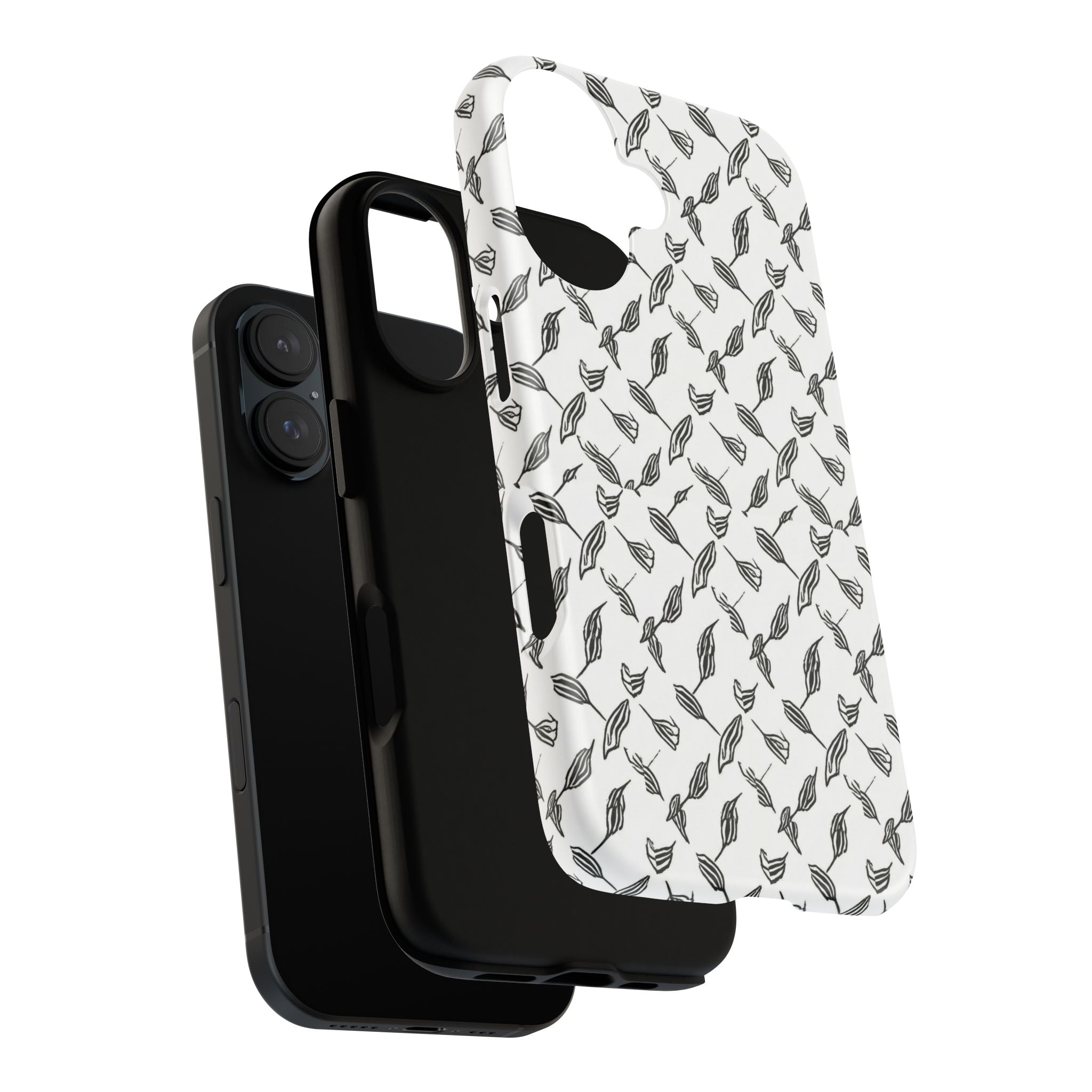 Hummingbird Kufiyah Pattern Tough Phone Case — Black & White Botanical Protective Cover