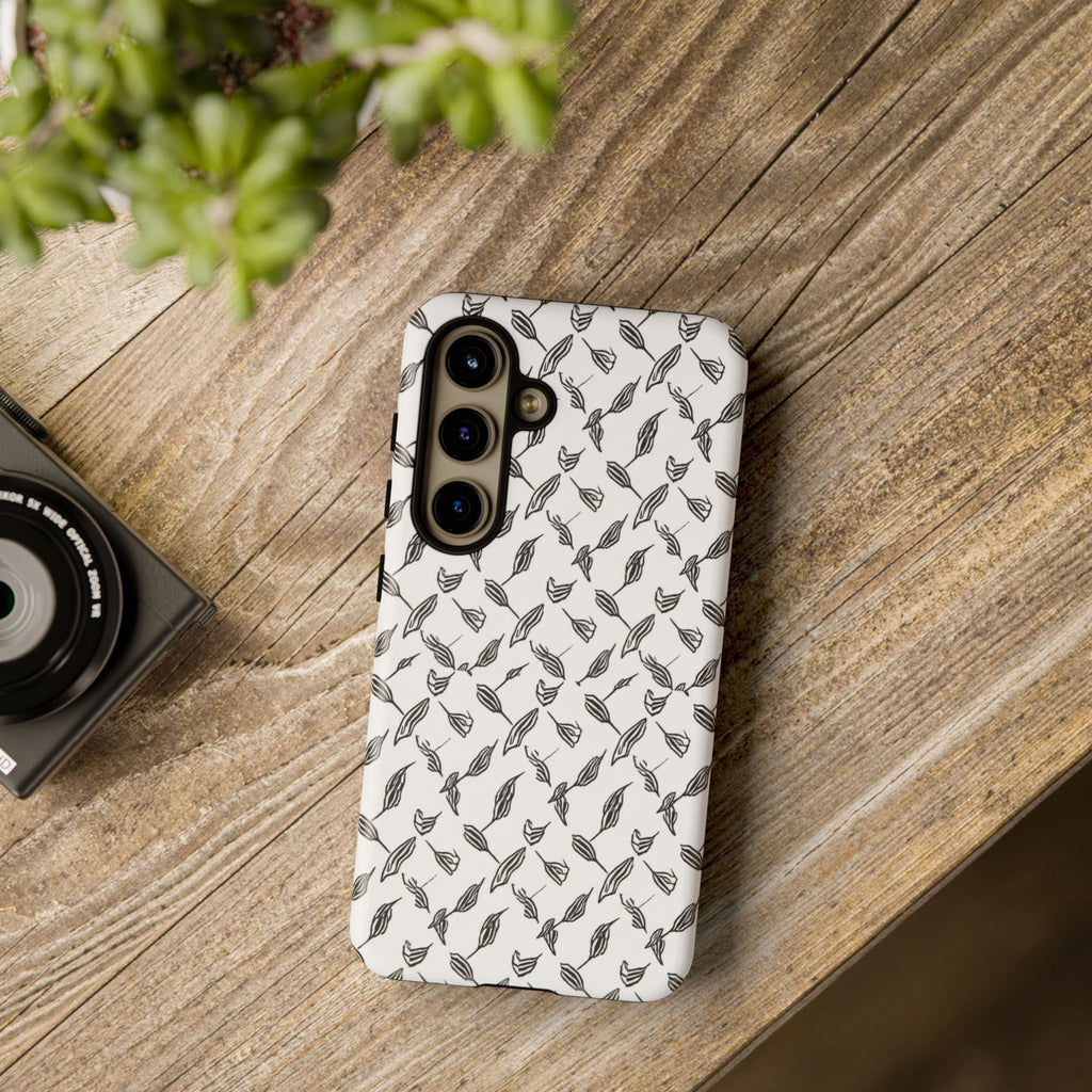Hummingbird Kufiyah Pattern Tough Phone Case — Black & White Botanical Protective Cover