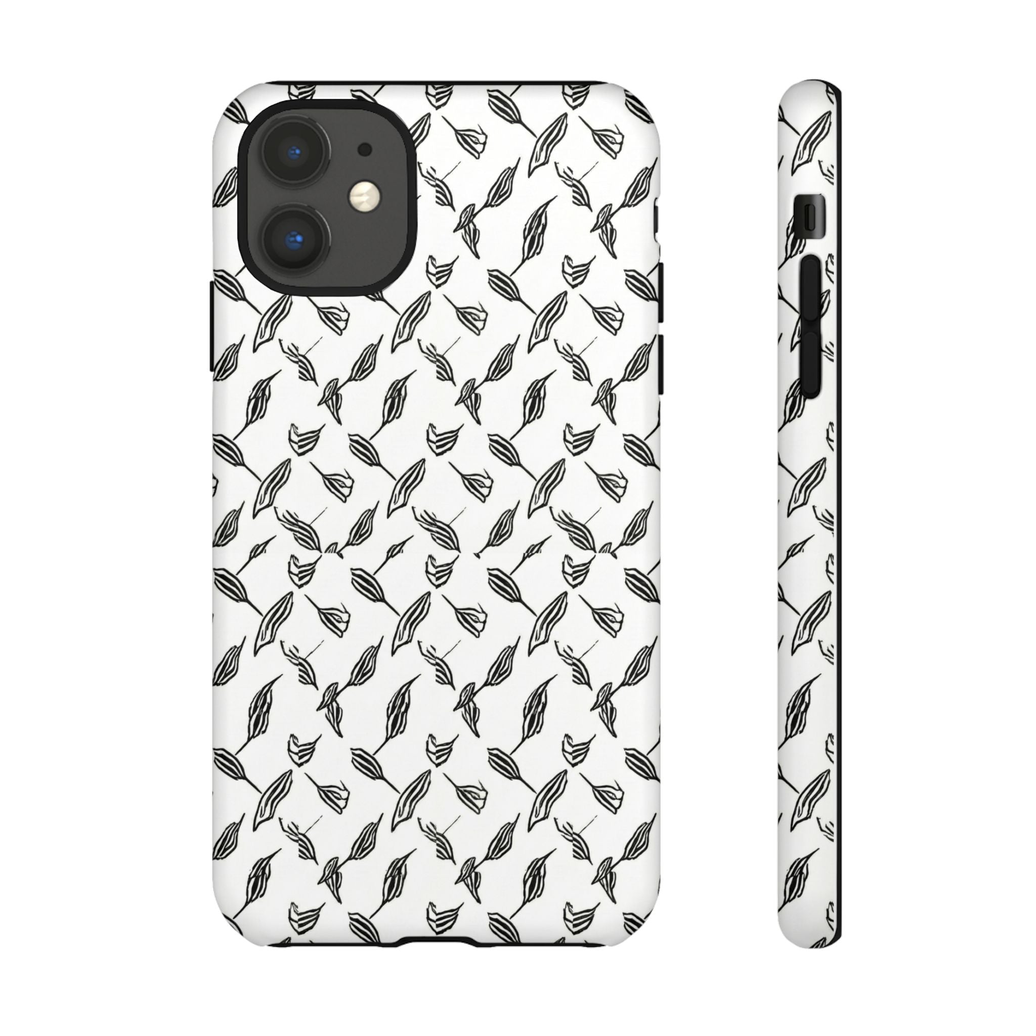 Hummingbird Kufiyah Pattern Tough Phone Case — Black & White Botanical Protective Cover