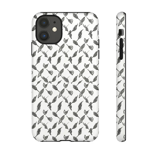 Hummingbird Kufiyah Pattern Tough Phone Case — Black & White Botanical Protective Cover