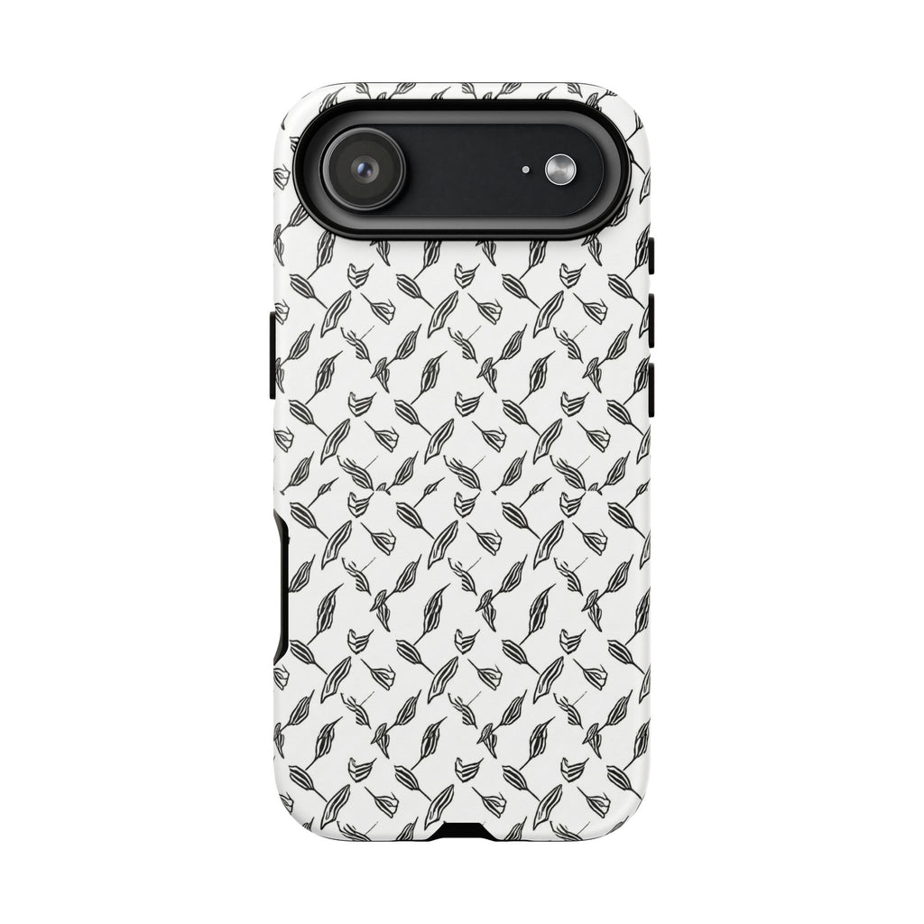 Hummingbird Kufiyah Pattern Tough Phone Case — Black & White Botanical Protective Cover
