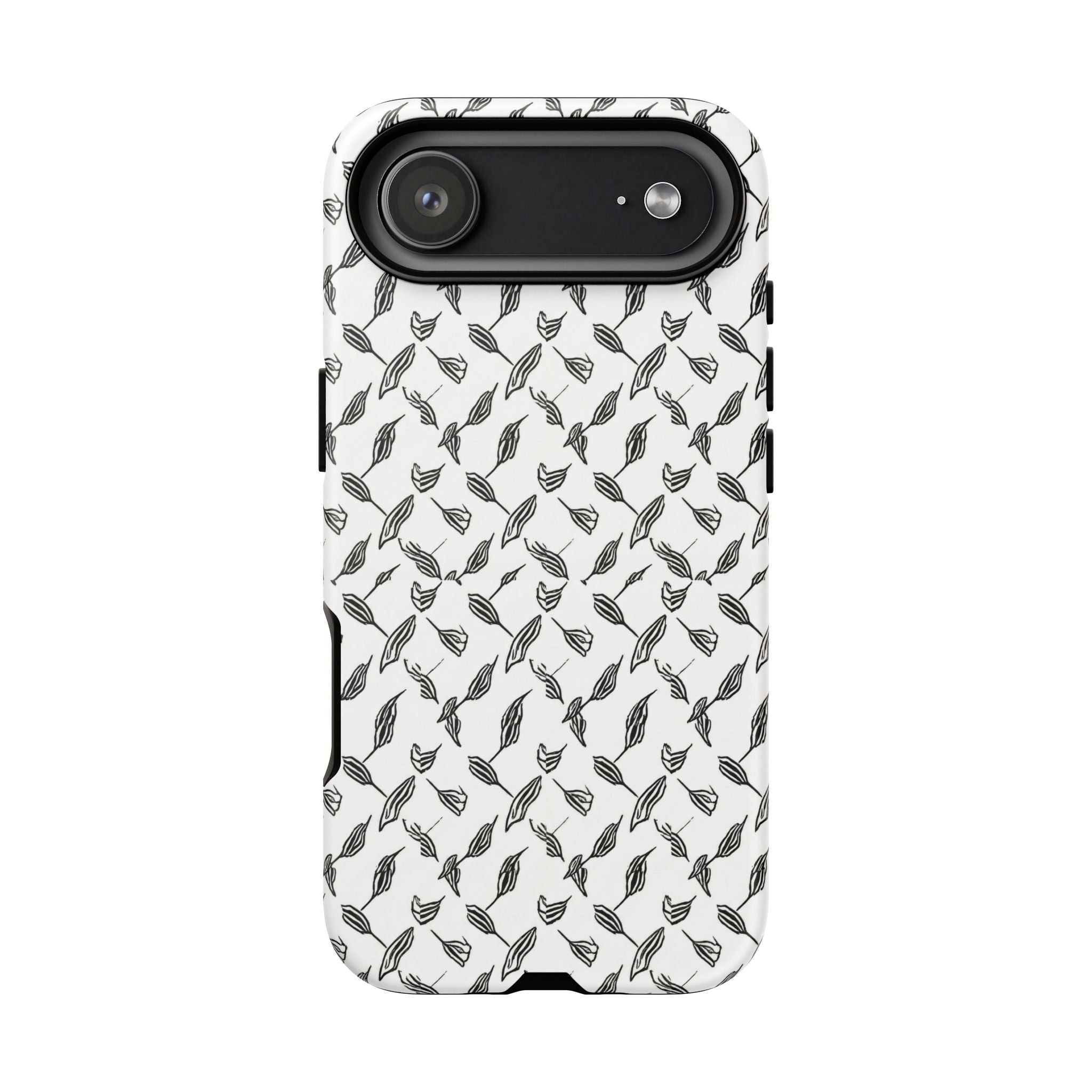 Hummingbird Kufiyah Pattern Tough Phone Case — Black & White Botanical Protective Cover