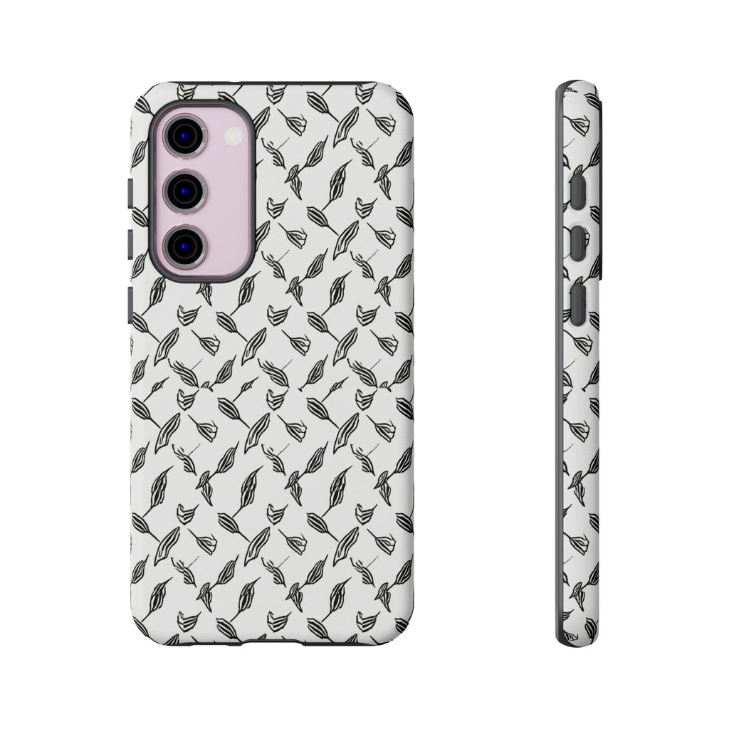Hummingbird Kufiyah Pattern Tough Phone Case — Black & White Botanical Protective Cover
