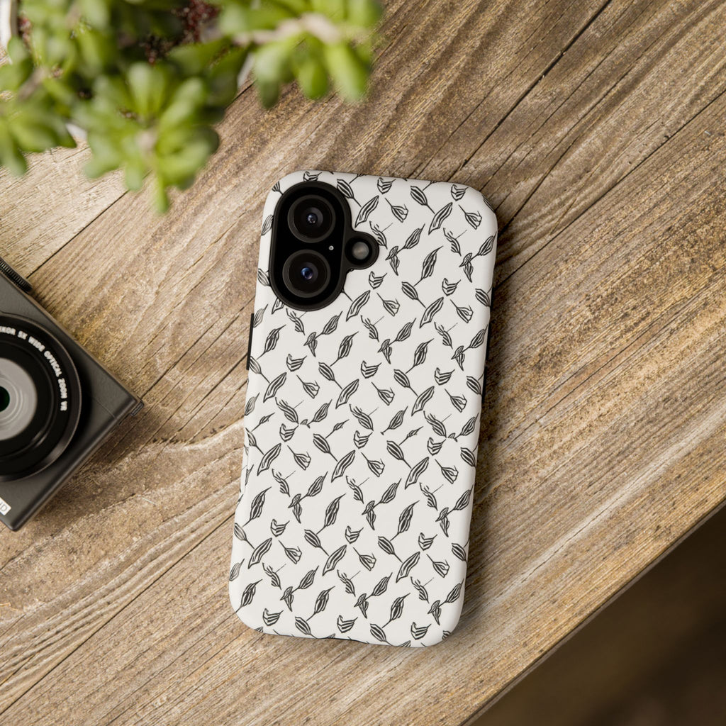 Hummingbird Kufiyah Pattern Tough Phone Case — Black & White Botanical Protective Cover