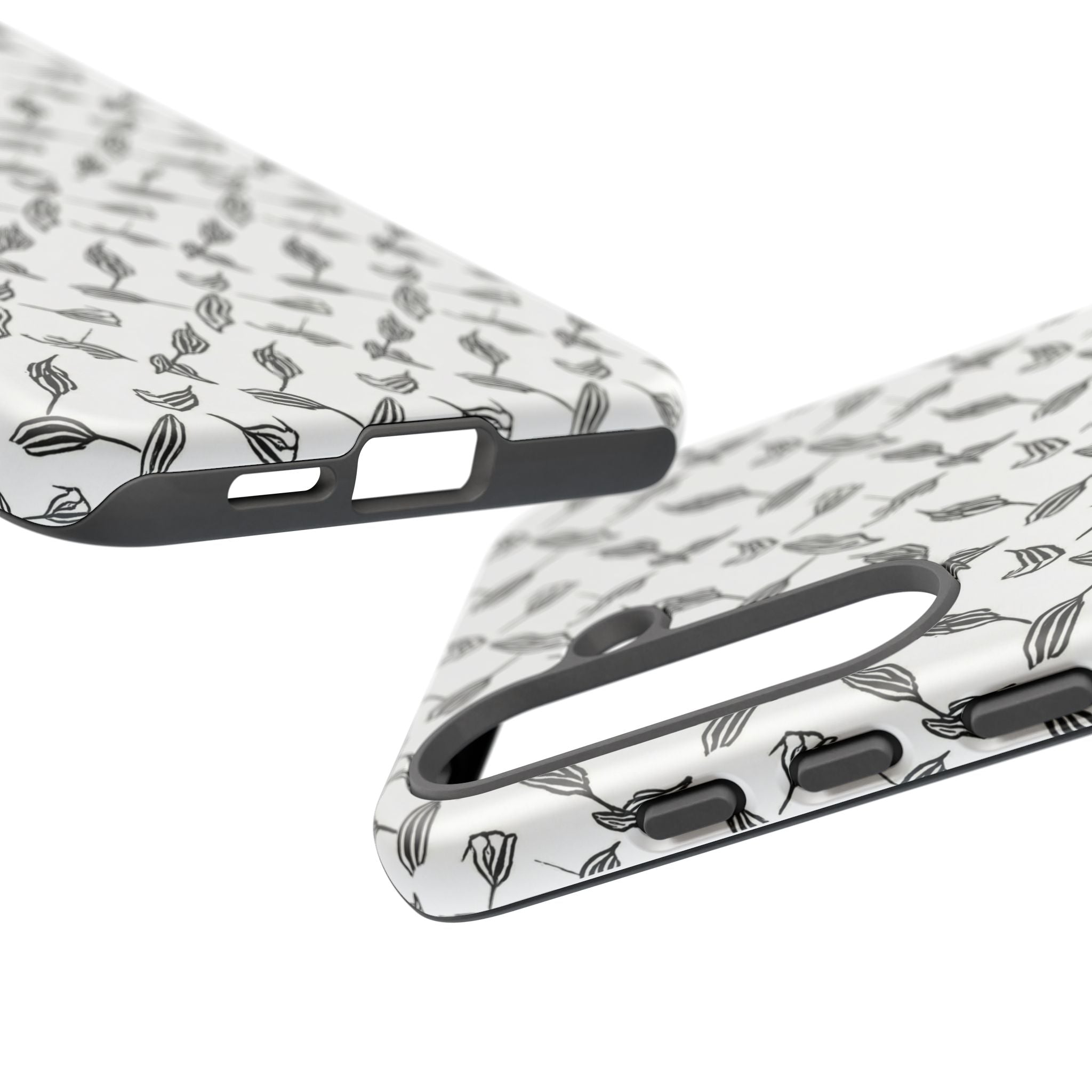 Hummingbird Kufiyah Pattern Tough Phone Case — Black & White Botanical Protective Cover