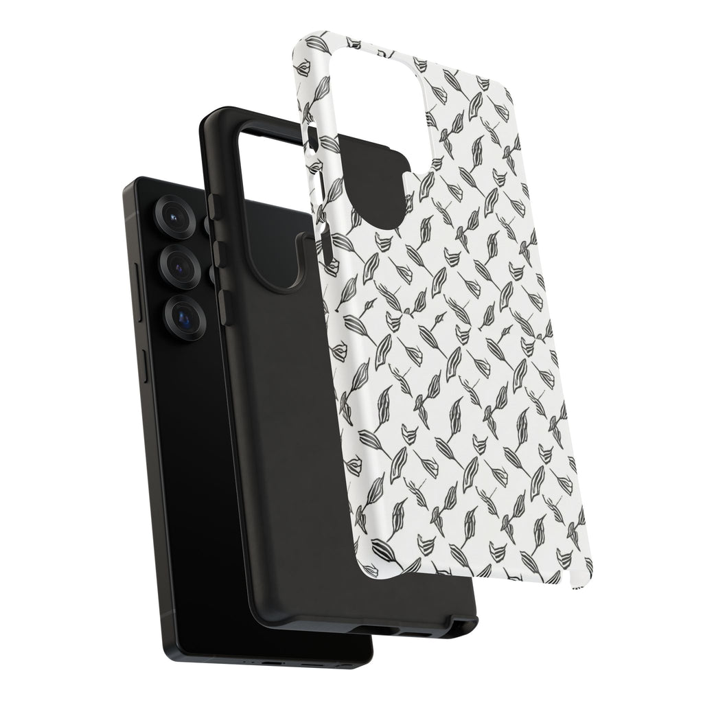 Hummingbird Kufiyah Pattern Tough Phone Case — Black & White Botanical Protective Cover