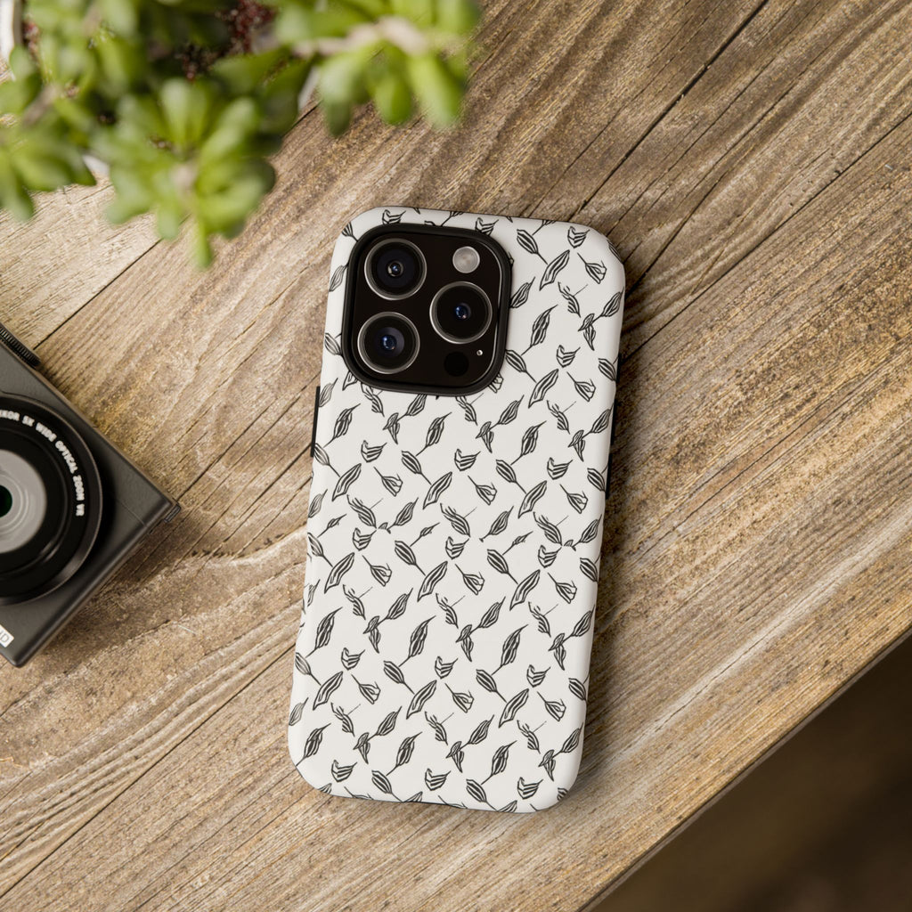 Hummingbird Kufiyah Pattern Tough Phone Case — Black & White Botanical Protective Cover