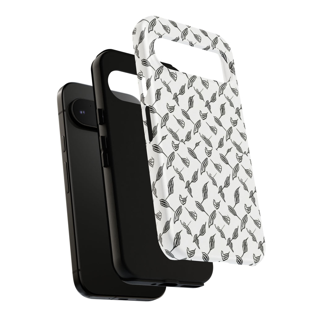 Hummingbird Kufiyah Pattern Tough Phone Case — Black & White Botanical Protective Cover