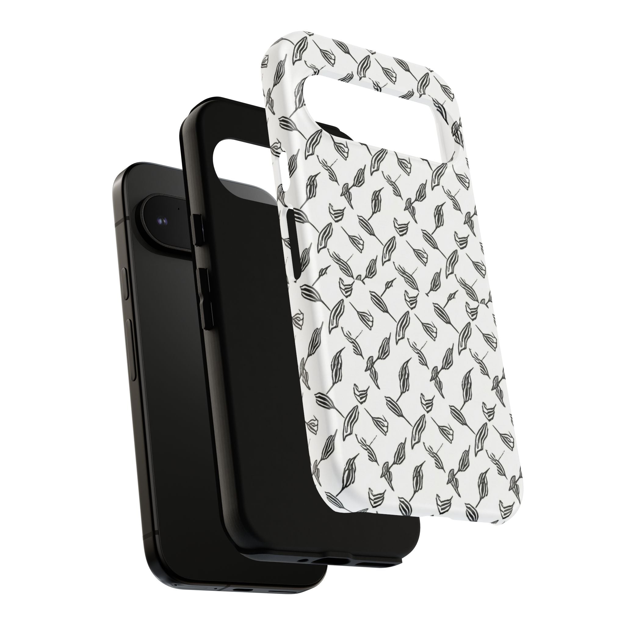 Hummingbird Kufiyah Pattern Tough Phone Case — Black & White Botanical Protective Cover