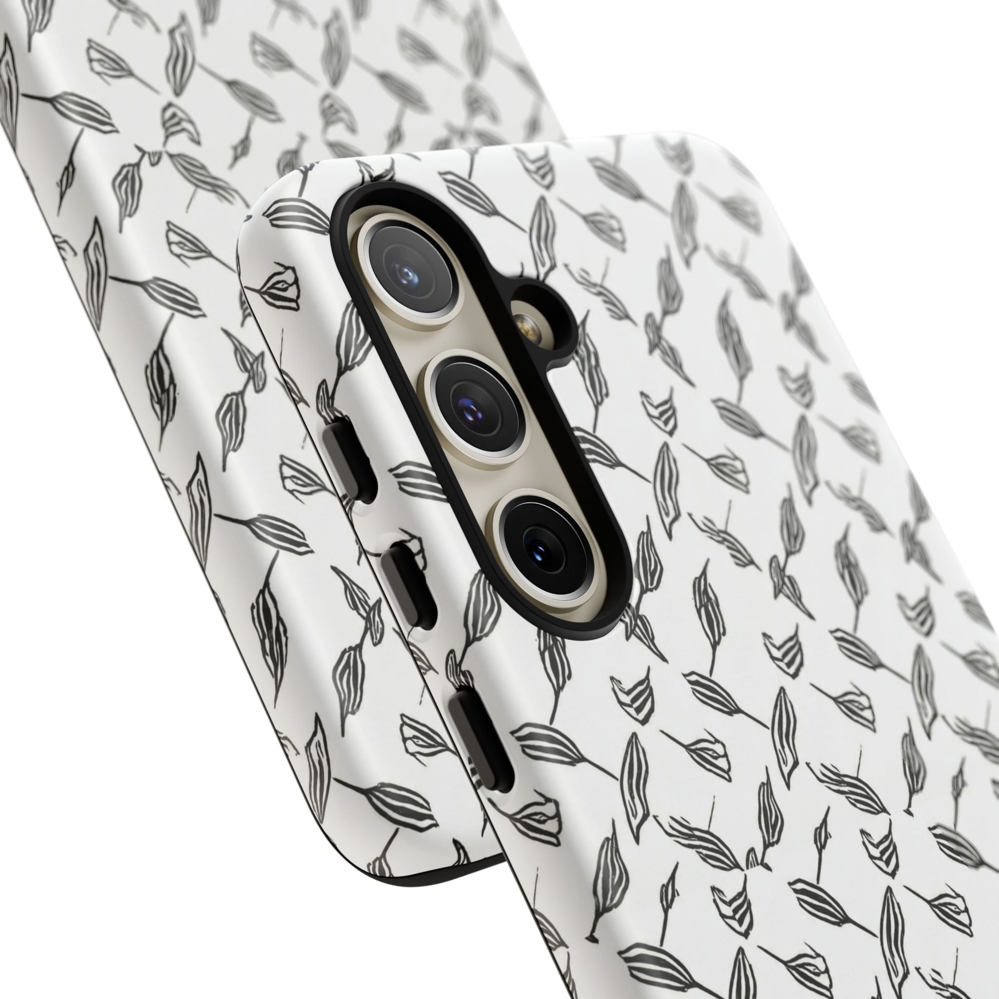 Hummingbird Kufiyah Pattern Tough Phone Case — Black & White Botanical Protective Cover