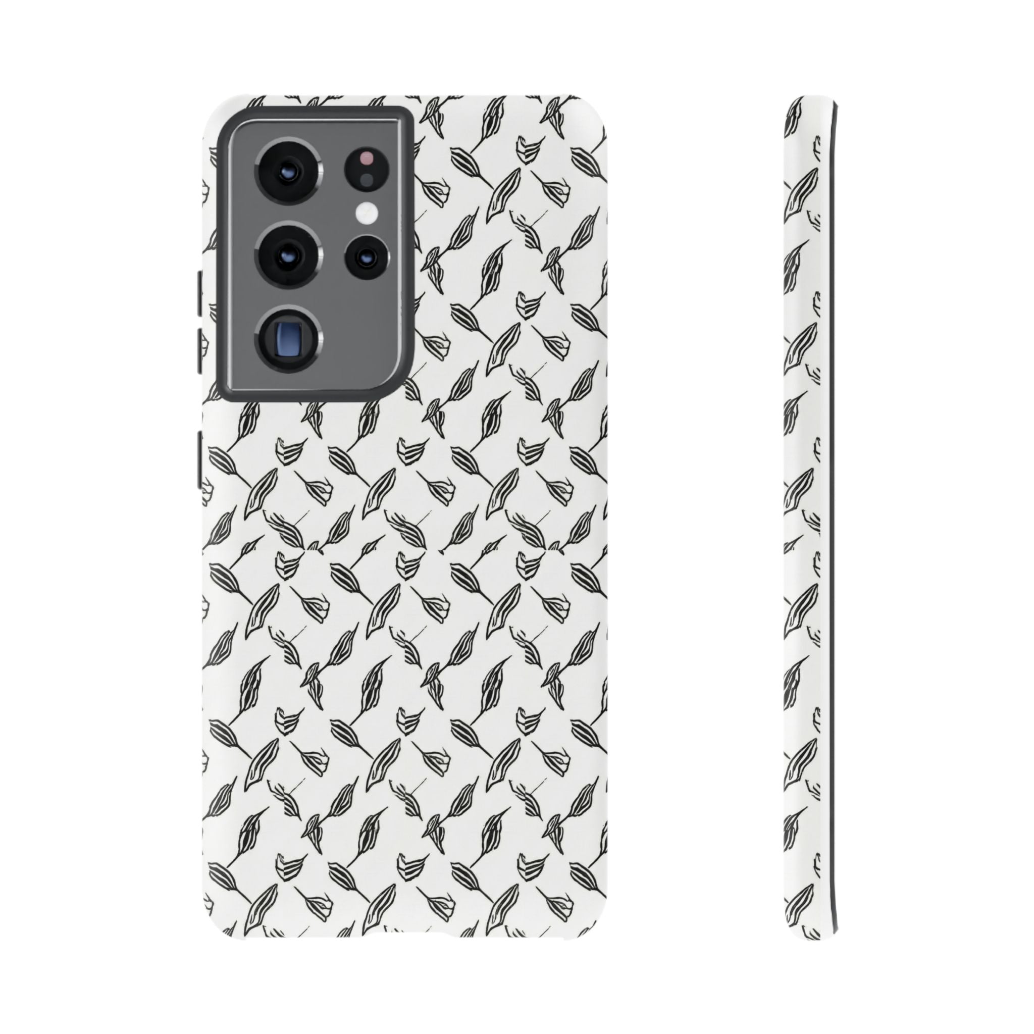 Hummingbird Kufiyah Pattern Tough Phone Case — Black & White Botanical Protective Cover